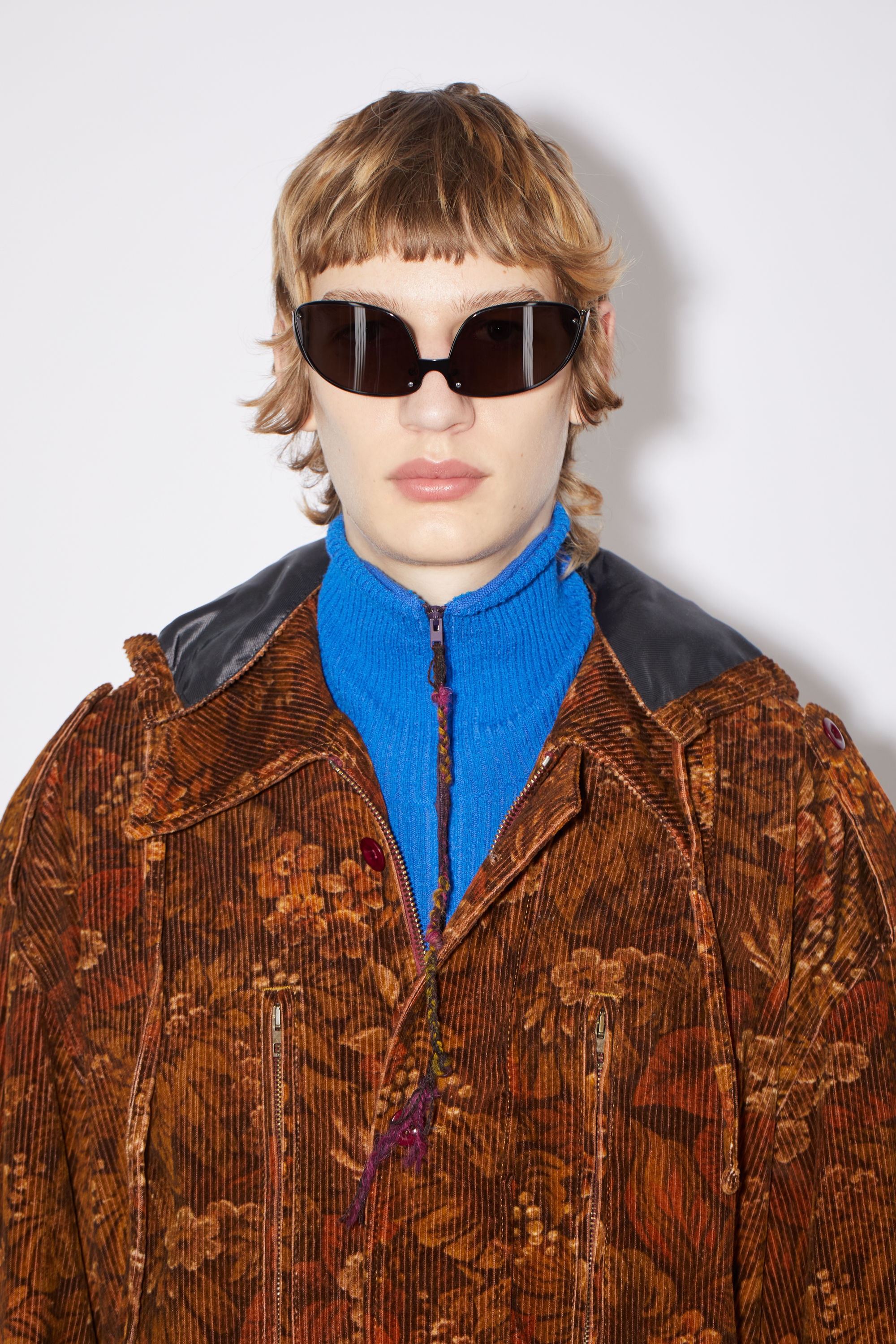 Flower print corduroy parka jacket - Rust red - 6