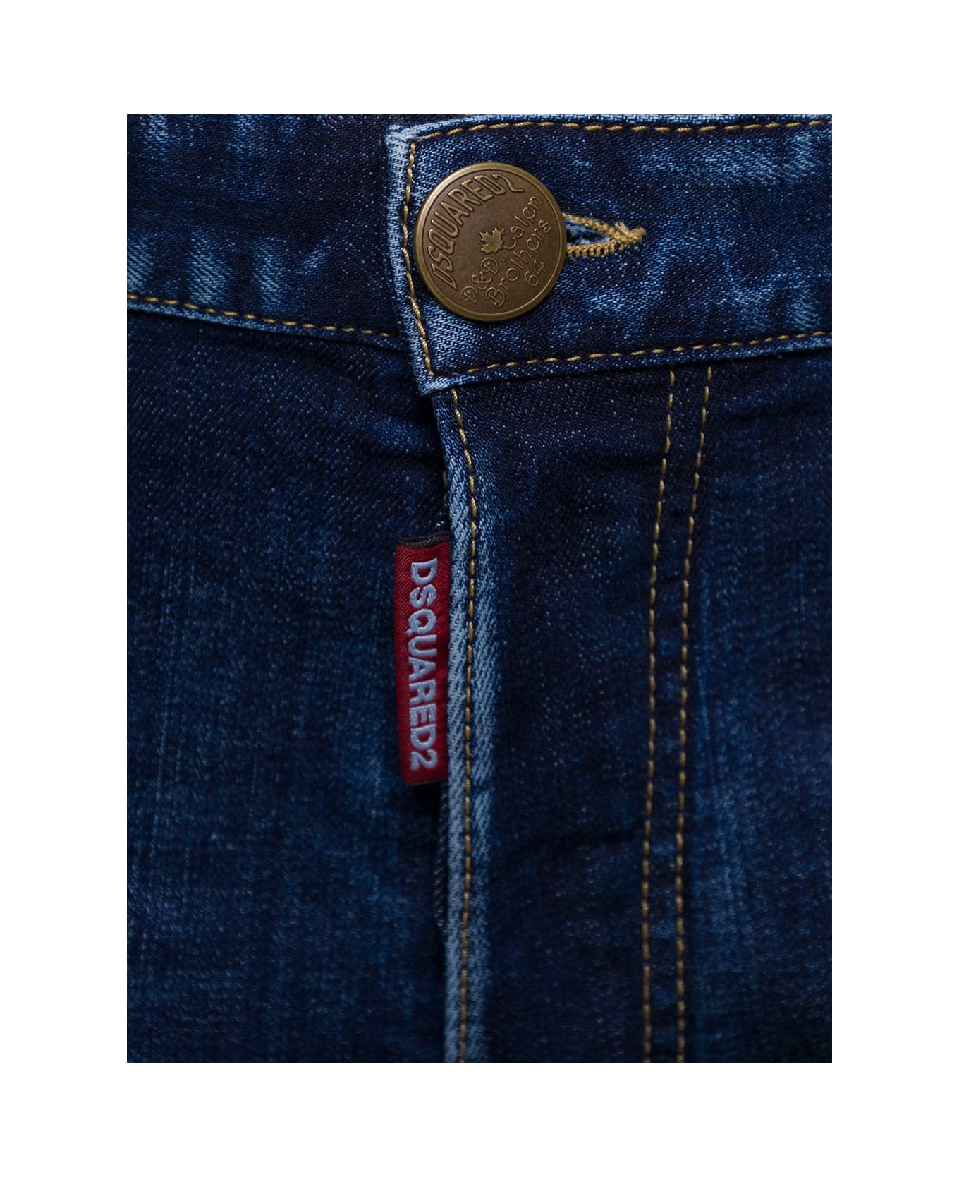 Blue Straight Jeans With Logo Patch And Faded Effect In Stretch Cotton Denim Man - 3