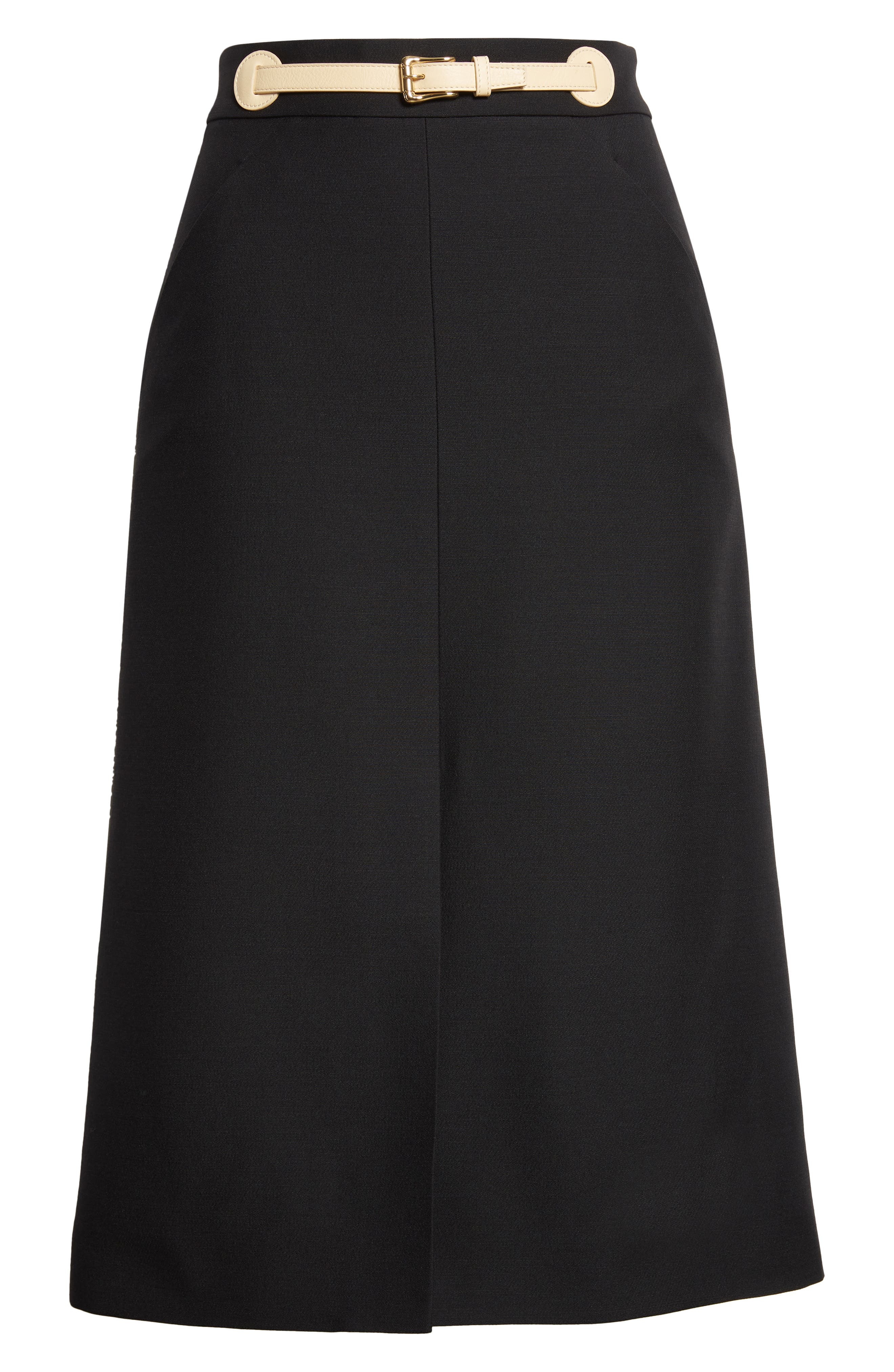 Valentino Garavani Belted Virgin Wool & Silk Midi Skirt in Black/Light Hazelnut at Nordstrom - 1