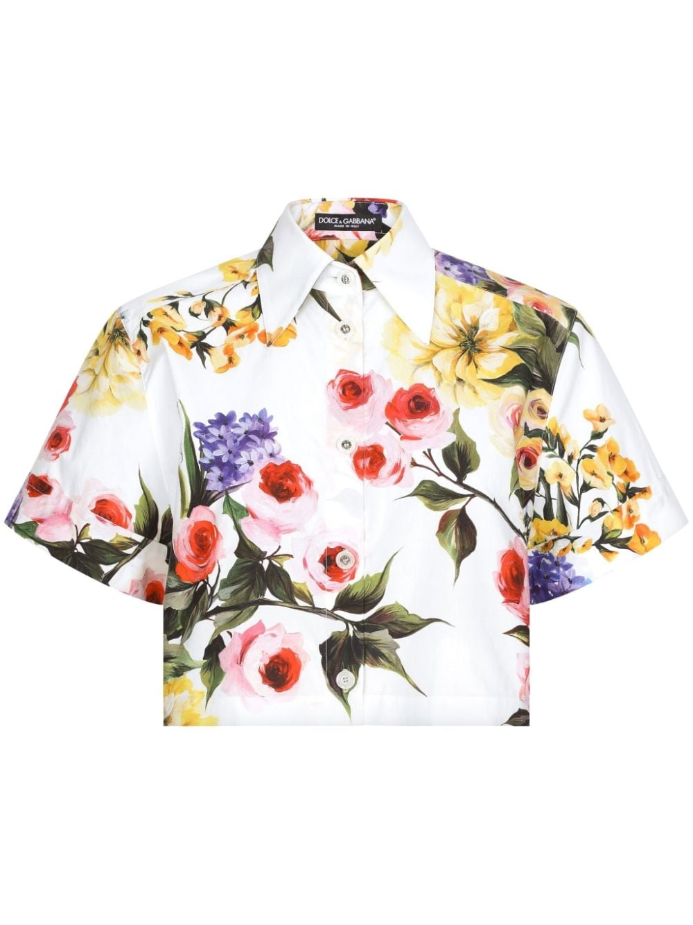 floral-print cotton cropped shirt - 1