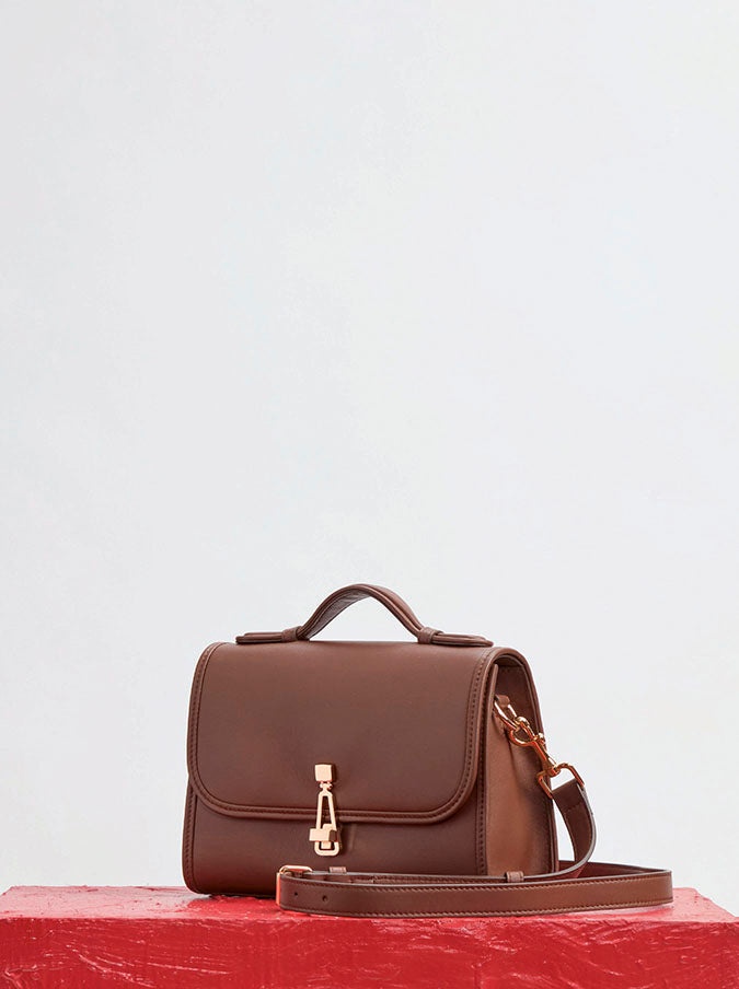 Small Leonora Flap Bag in Chocolate Leather - 4