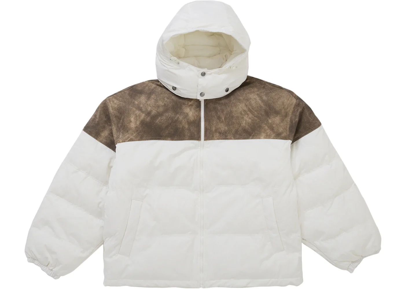 Supreme Leather Yoke Puffer Jacket White - 1