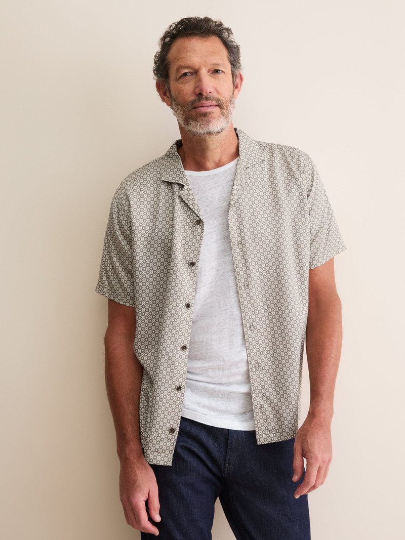 Men's Short Sleeve Shirt London Geo Cross Taupe 9