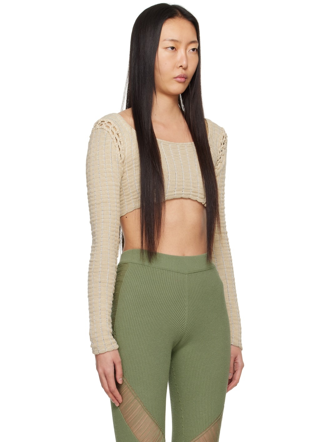 SSENSE Exclusive Beige Grid Long Sleeve T-Shirt - 2