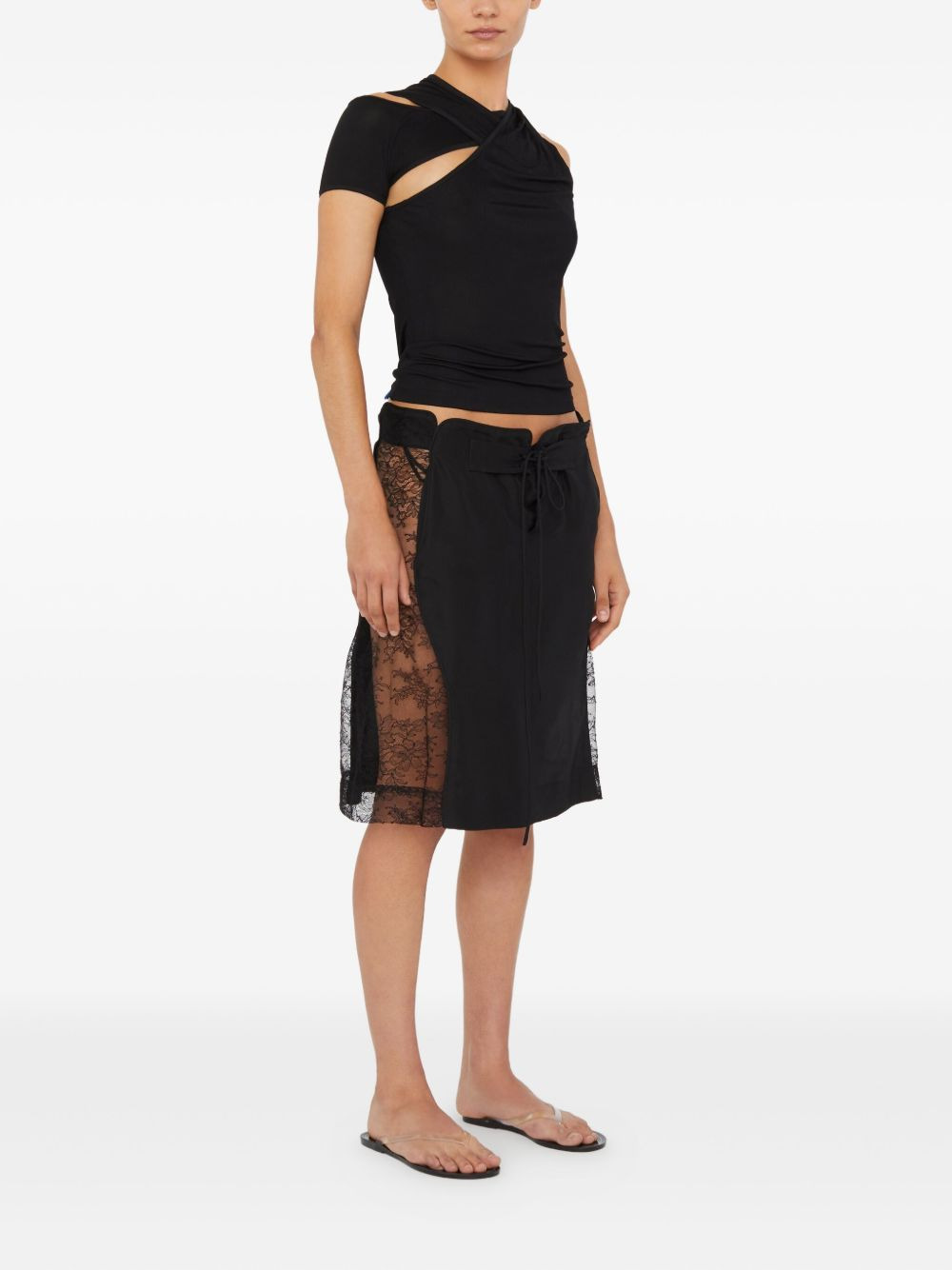lace-insert drawstring skirt - 3