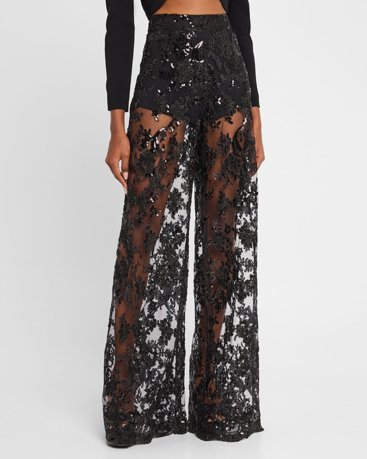 lace half pants レース ALICE + OLIVIA Embellished jersey wide-leg pants | THE OUTNET