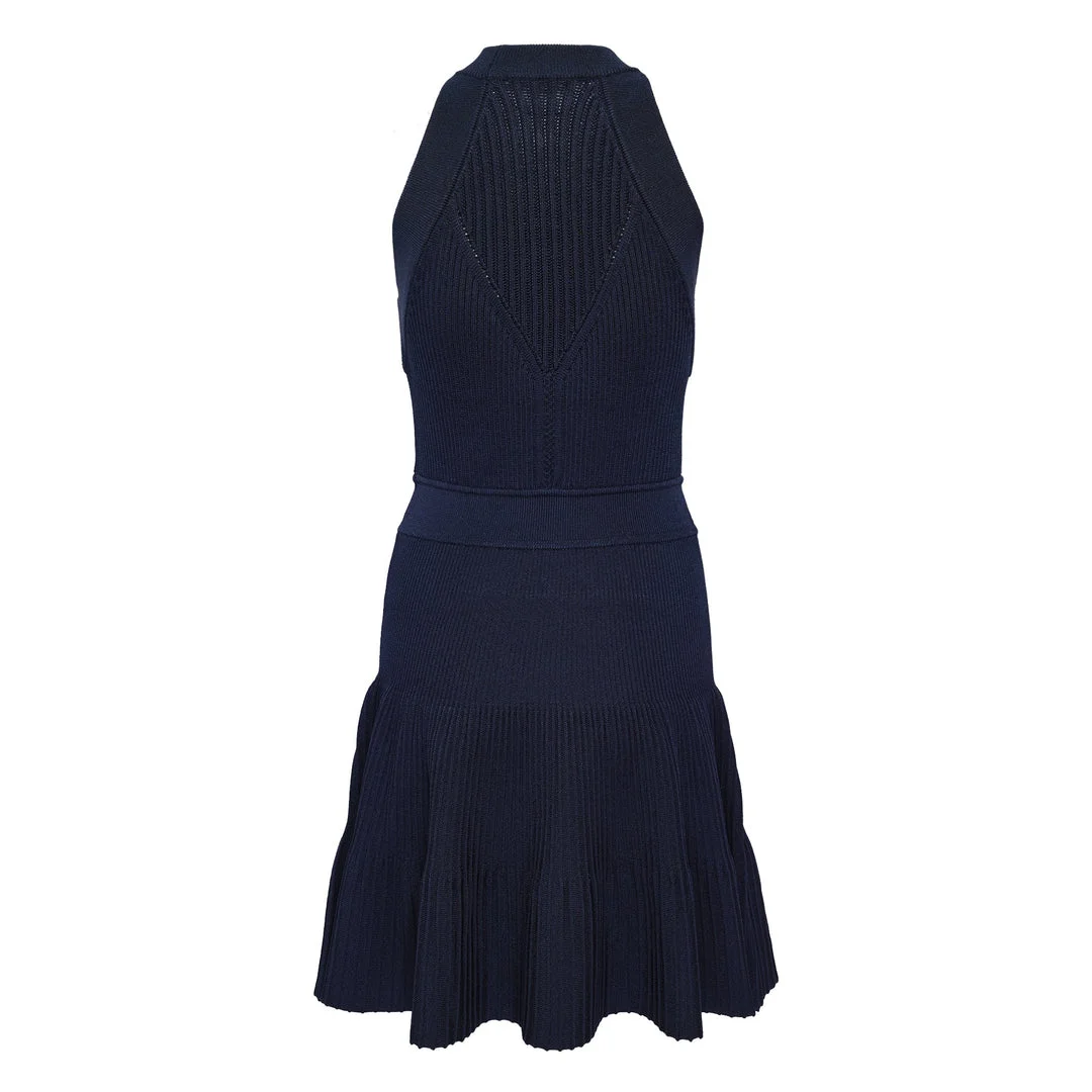 Halterneck Buttoned Knit Flare Dress - 1