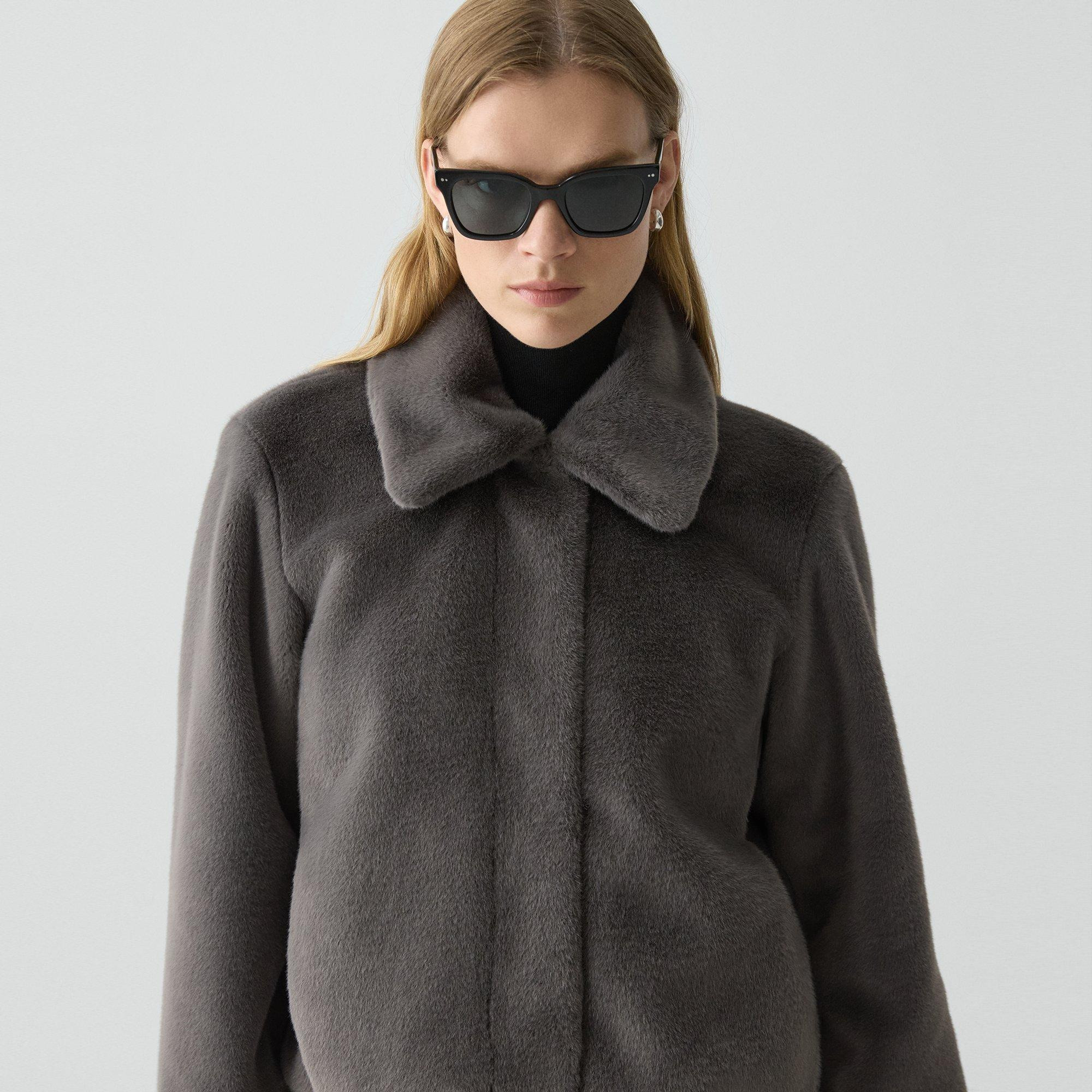 Collared Jacket in Faux Fur - 5