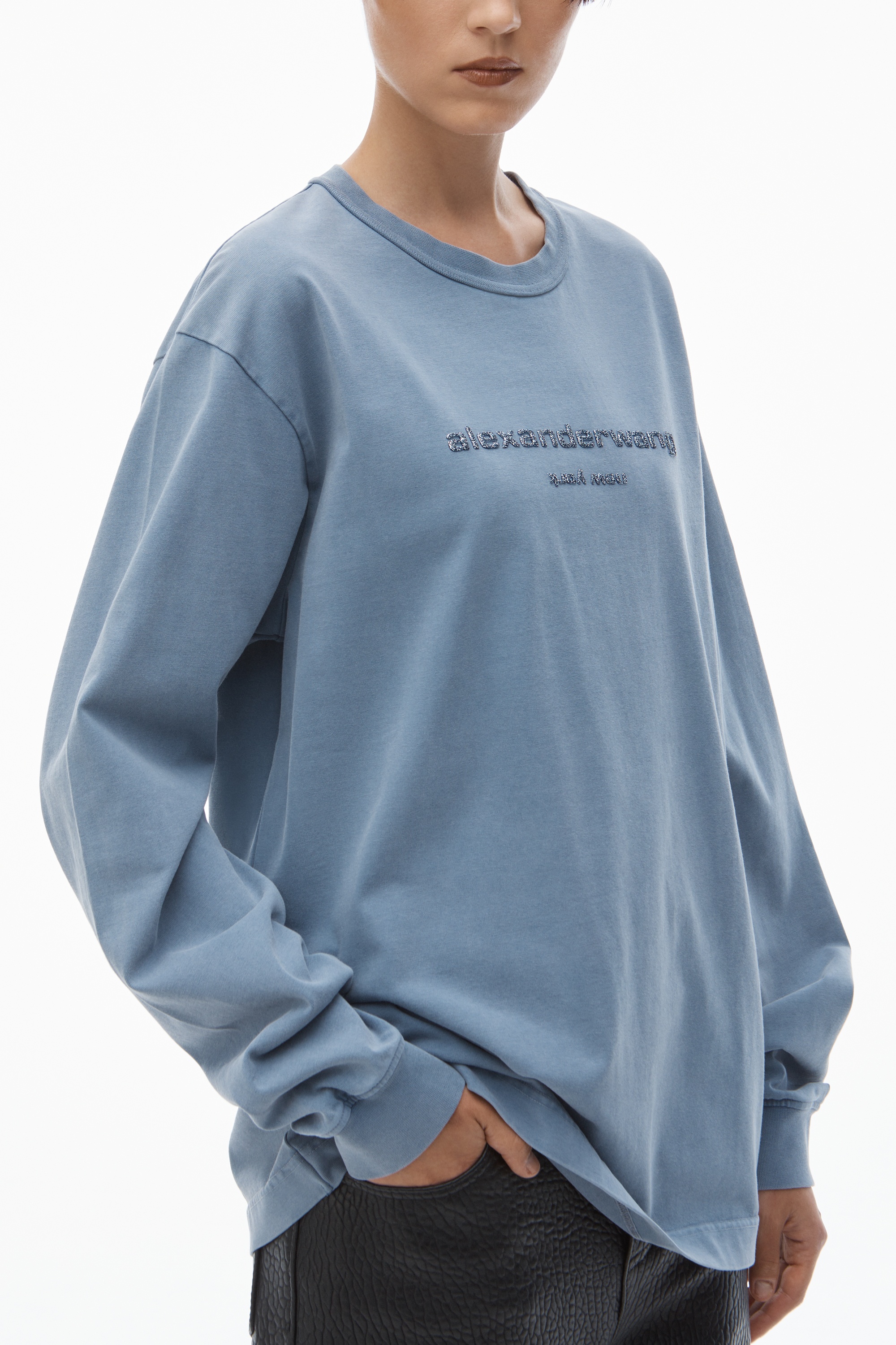 glitter puff logo long-sleeve tee in cotton - 5