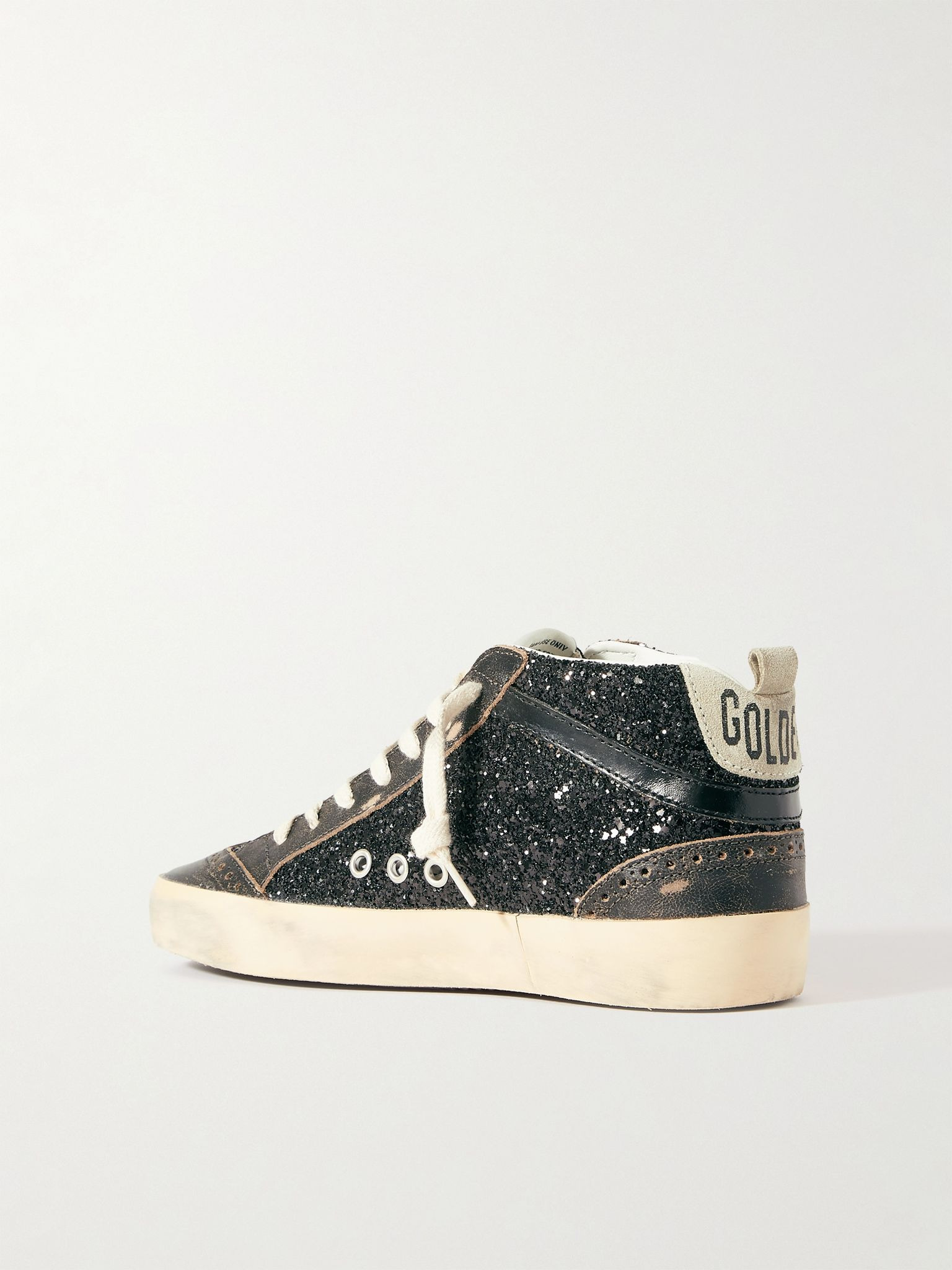 Mid Star suede and leather-trimmed distressed glittered faux leather sneakers Black - 3
