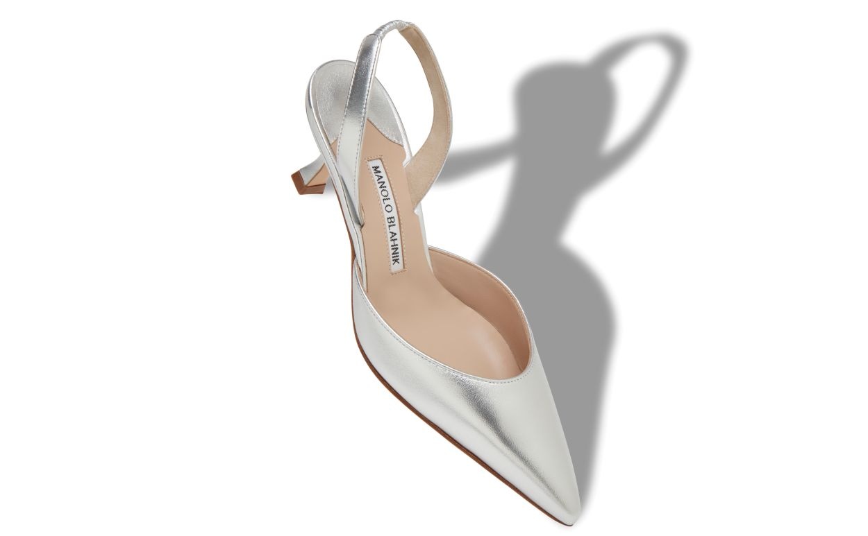 Silver Nappa Leather Slingback Pumps - 2