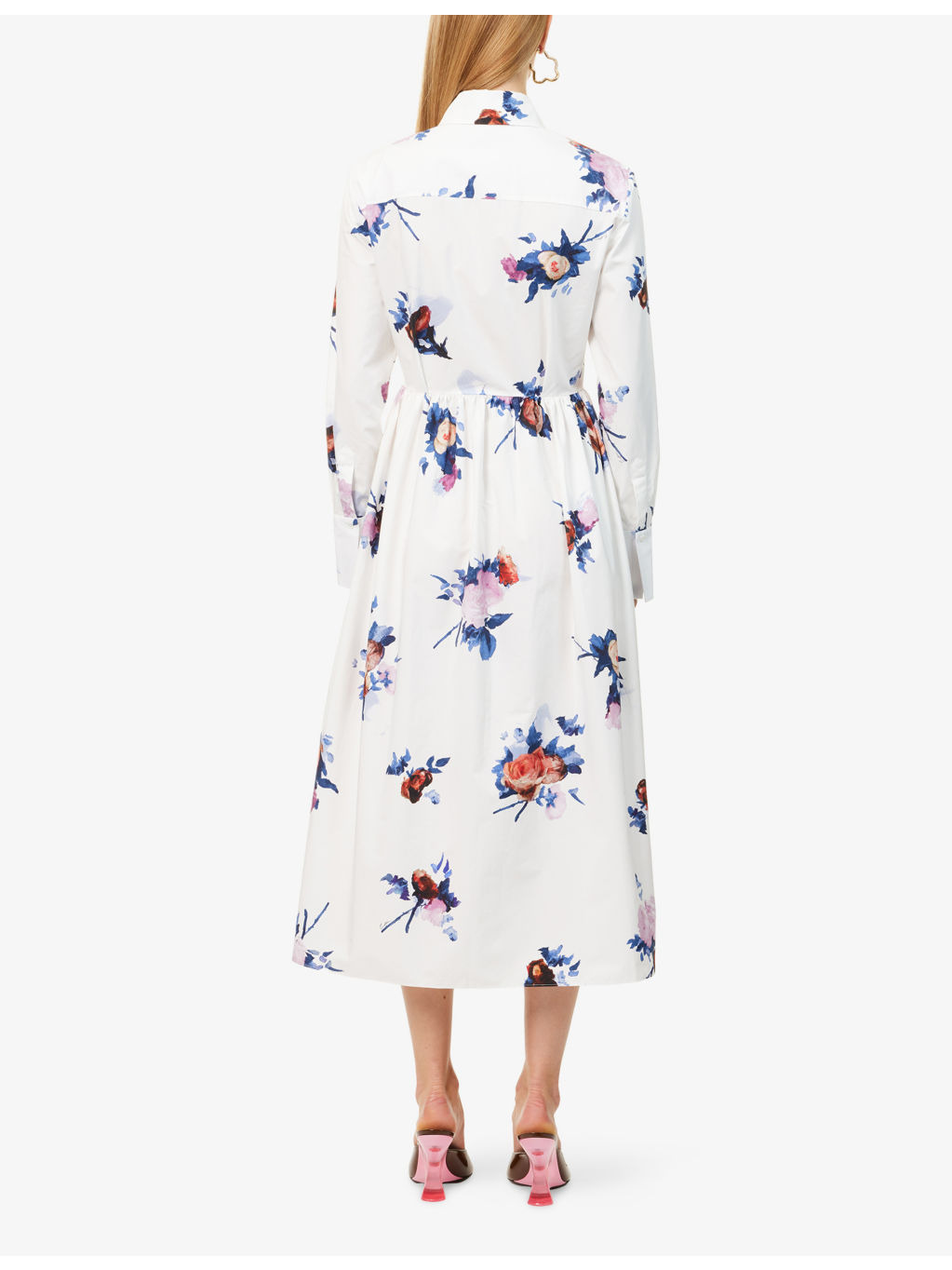 Floral-Print Long-Sleeve Cotton-Poplin Midi Shirt Dress - 4