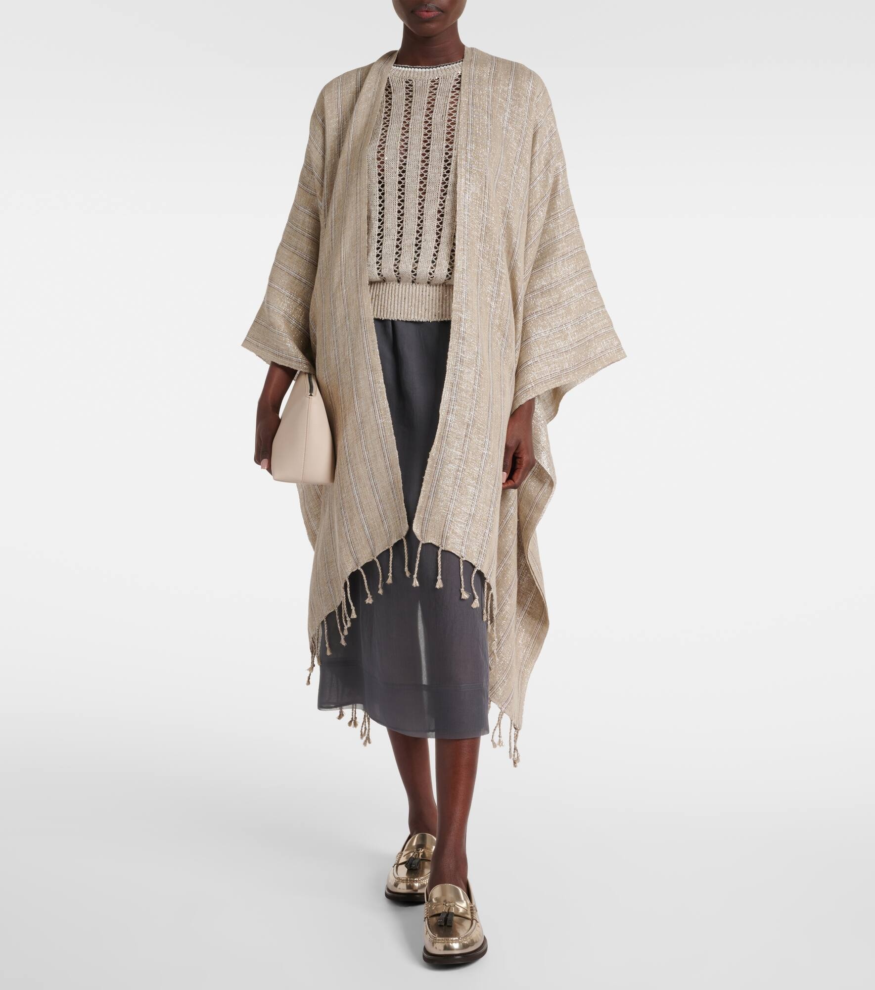Linen-blend poncho - 2