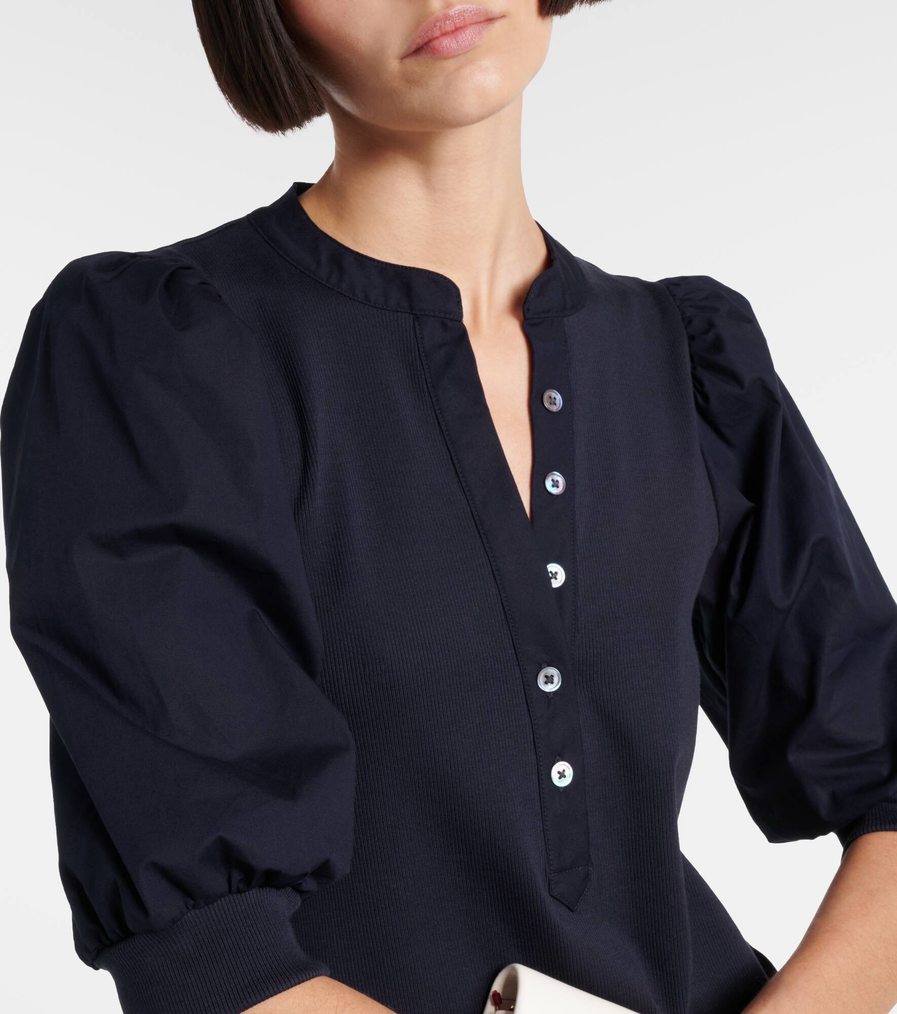 Coralee puff-sleeve cotton-blend top - 4