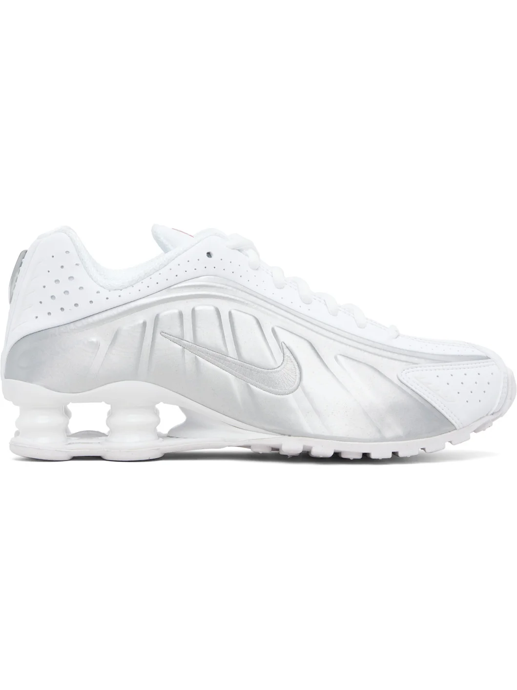 White & Silver Shox R4 Sneakers - 1