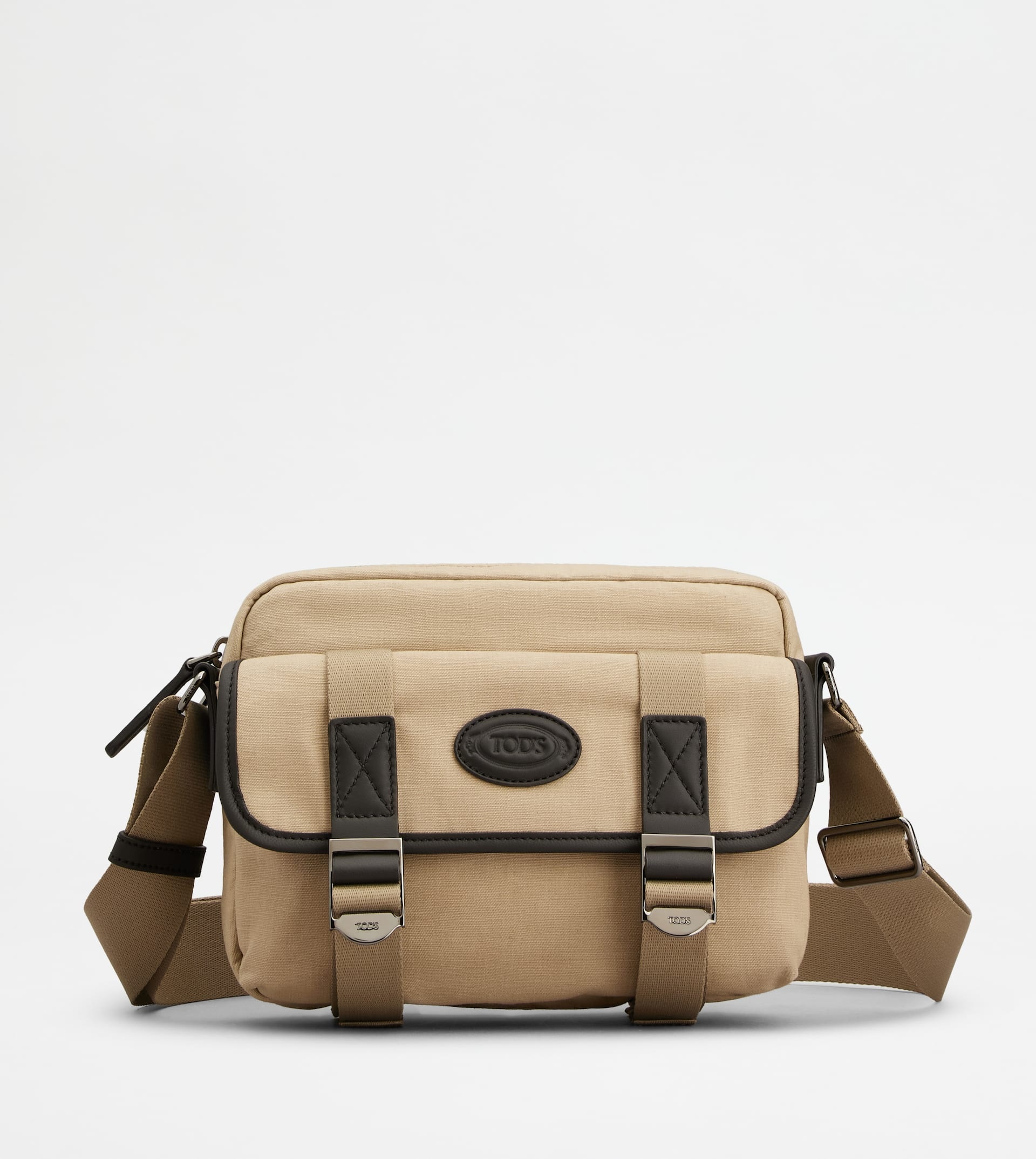 MESSENGER BAG IN FABRIC AND LEATHER MINI - BROWN, NATURAL - 1