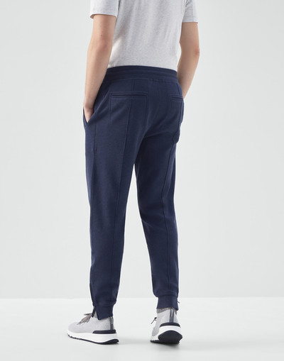 Brunello Cucinelli Techno cotton lightweight French terry trousers with crête detail and elasticated zipper cuffs outlook