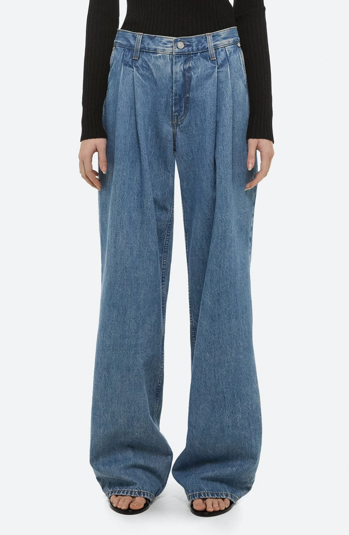 Helmut Lang High Waist Double Pleat Jeans in Archive Blue - 1