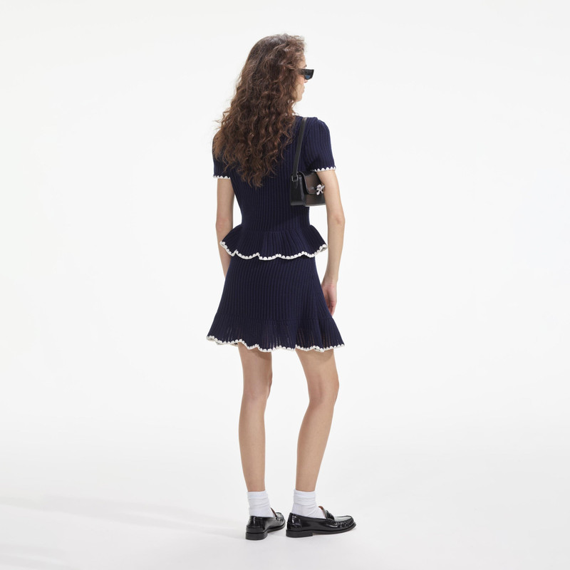 self-portrait Navy Crochet Flared Mini Dress - PF24-956S-BL | REVERSIBLE