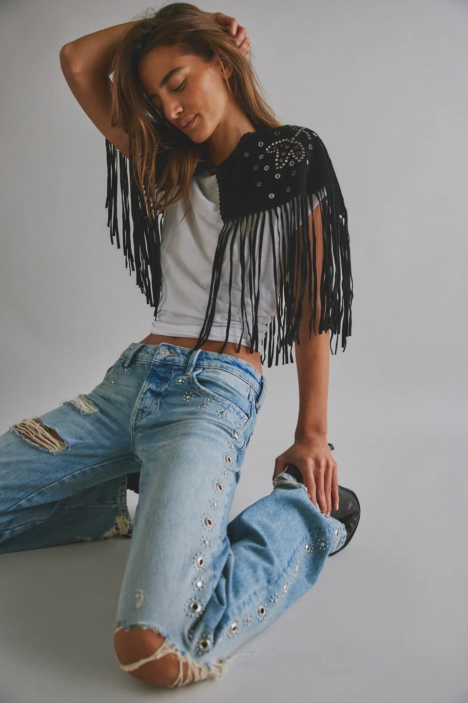 Lights Out Embellished Suede Cape - 1