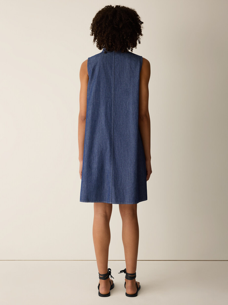 Lightweight Organic Cotton Denim Band Collar Dress 4