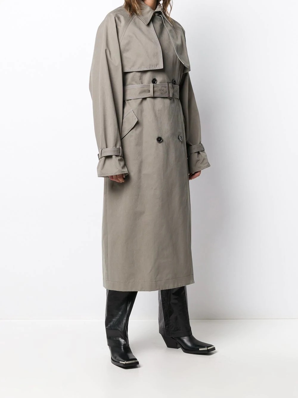 double-breasted belted trench coat - 3