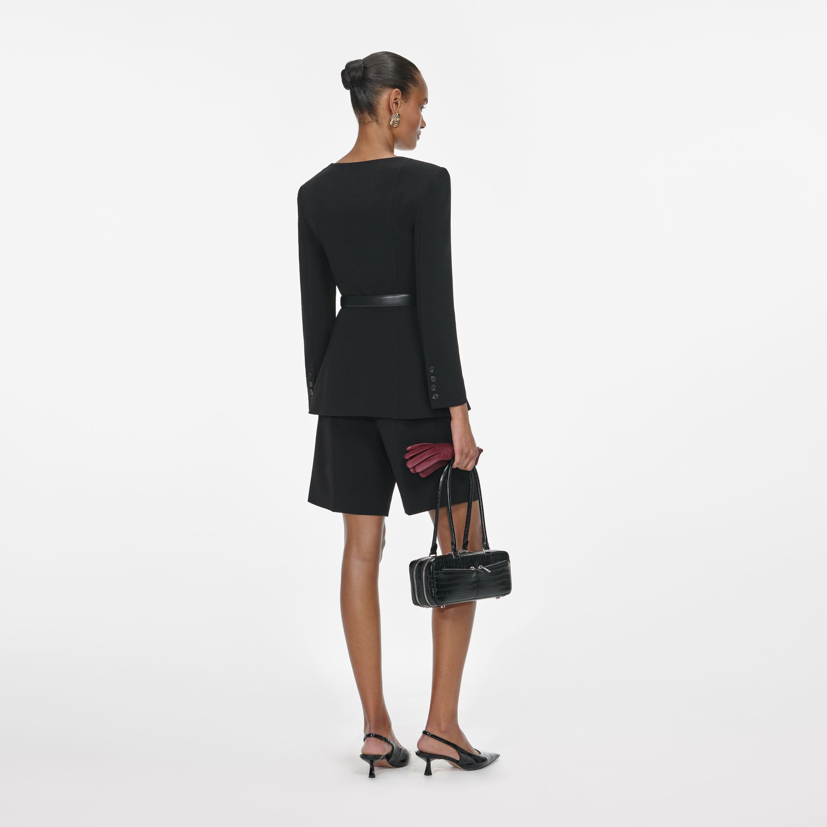 Black Tailored Crepe Playsuit - 3