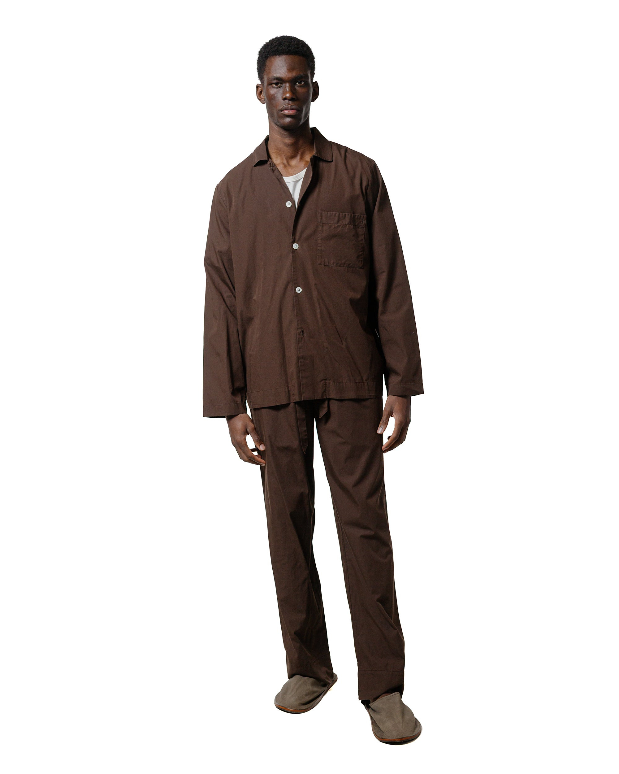 Tekla Poplin Pyjama Shirt Coffee - 4