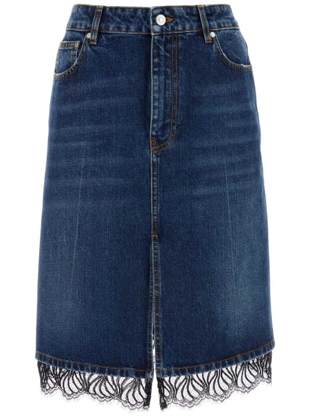 lace-trim denim skirt - 1