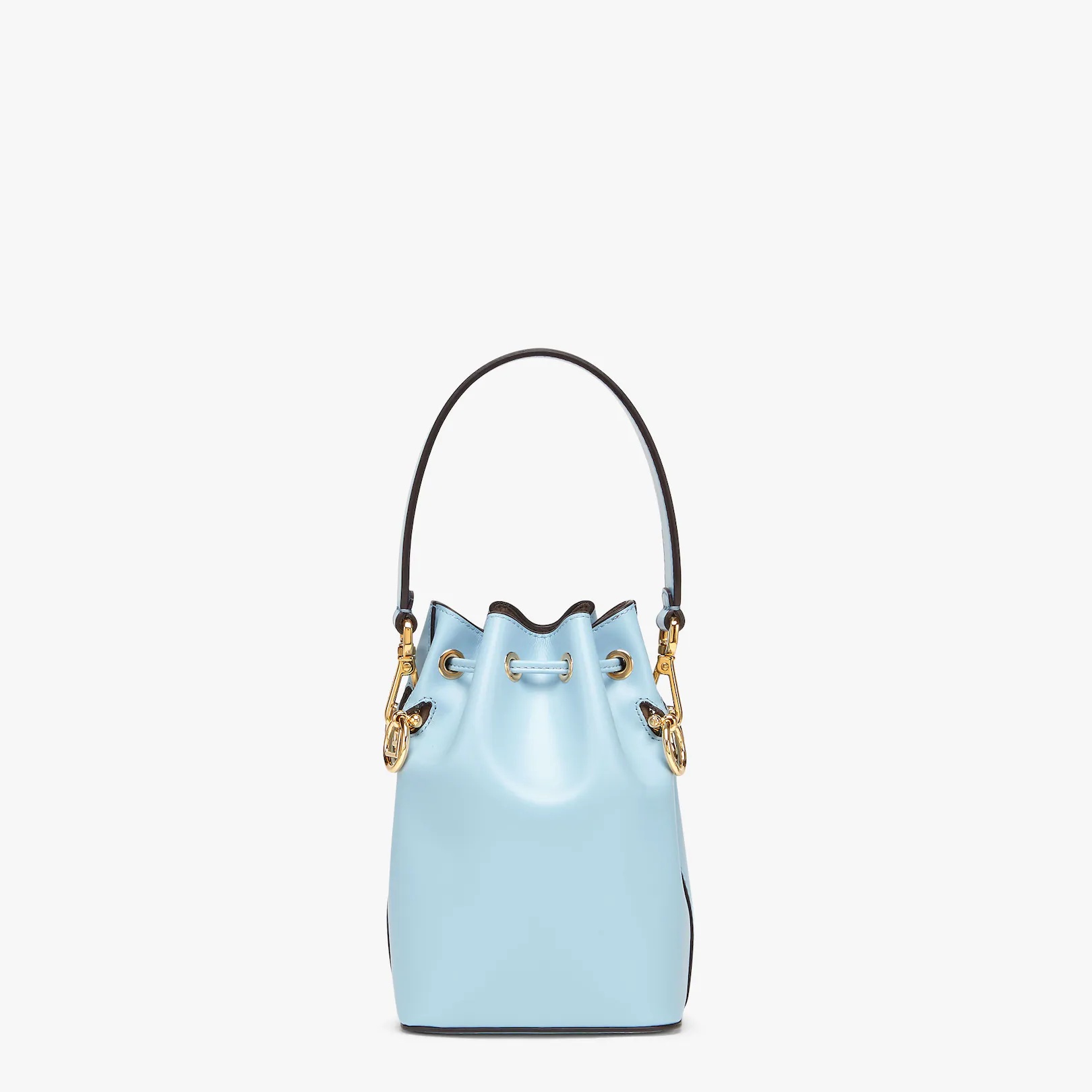 Small Mon Tresor bucket bag in light blue leather, with FENDI ROMA lettering print. Lined interior a - 3