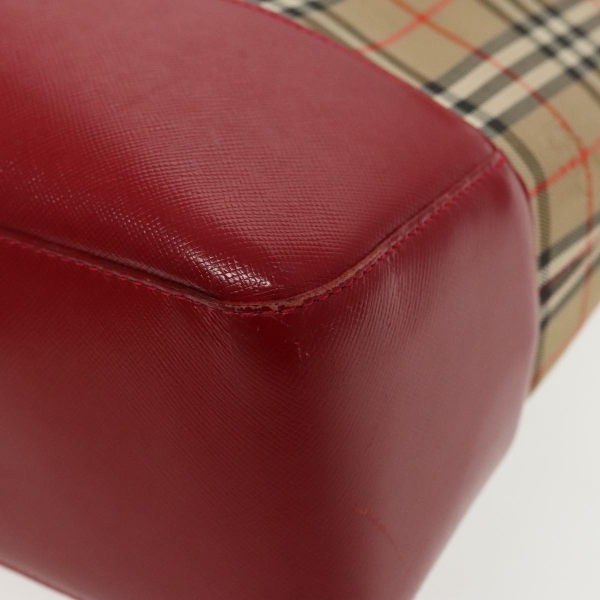 Burberry Nova Check Tote Bag Canvas Red Beige - 16