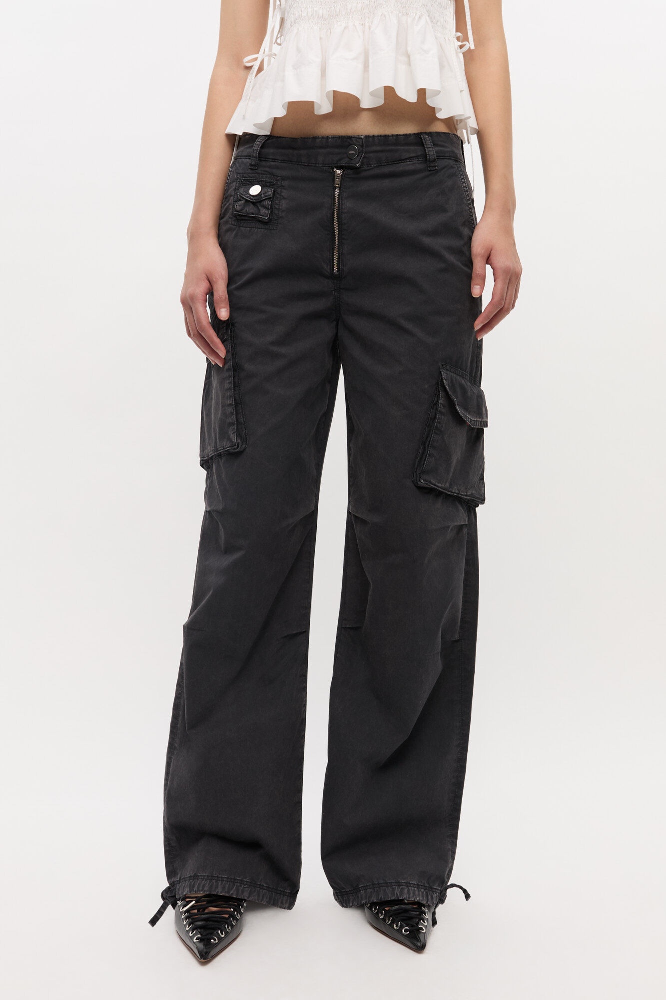 BLACK WASHED TWILL PANTS - 3