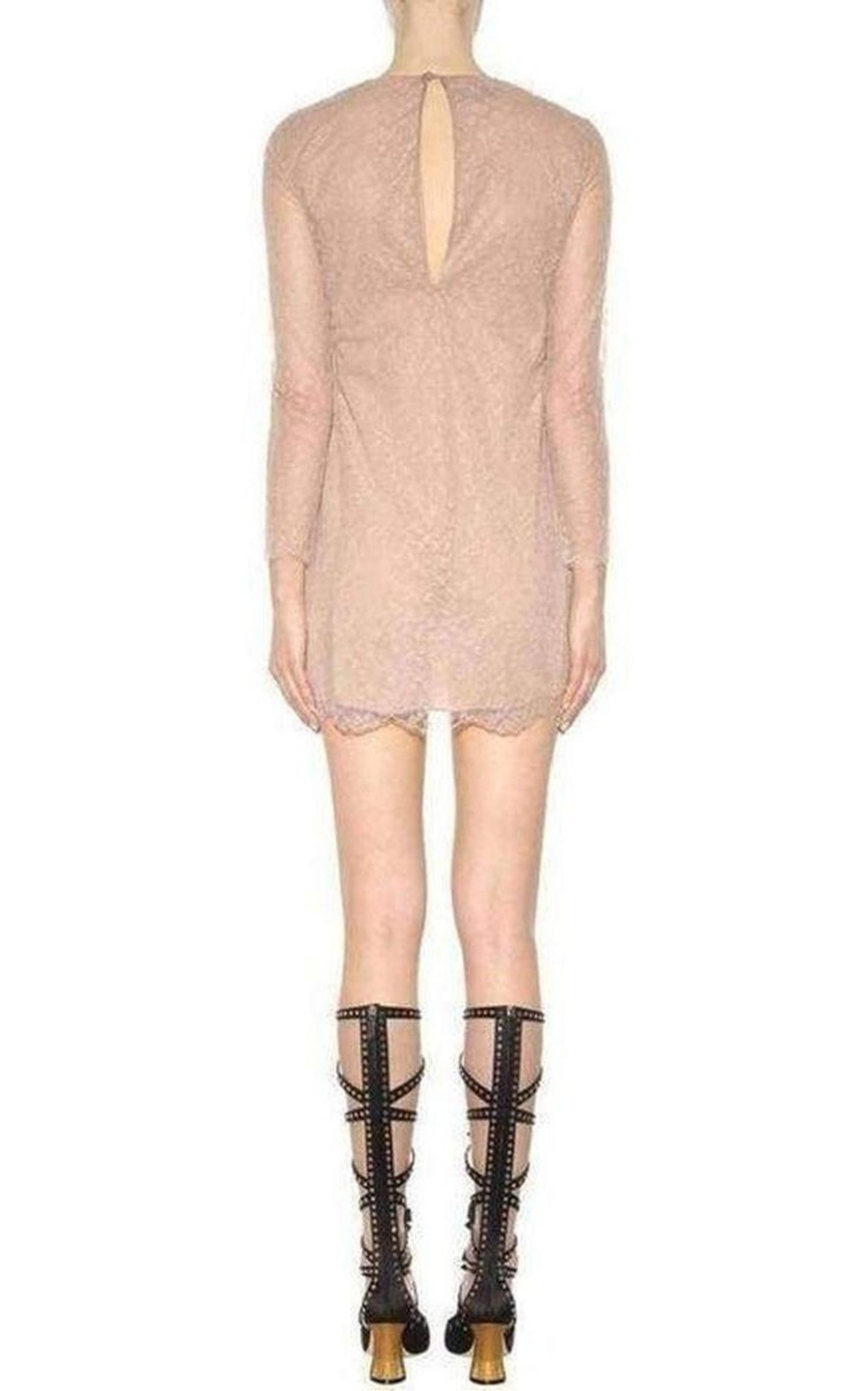 Nude Lace Embroidered Dress - 4