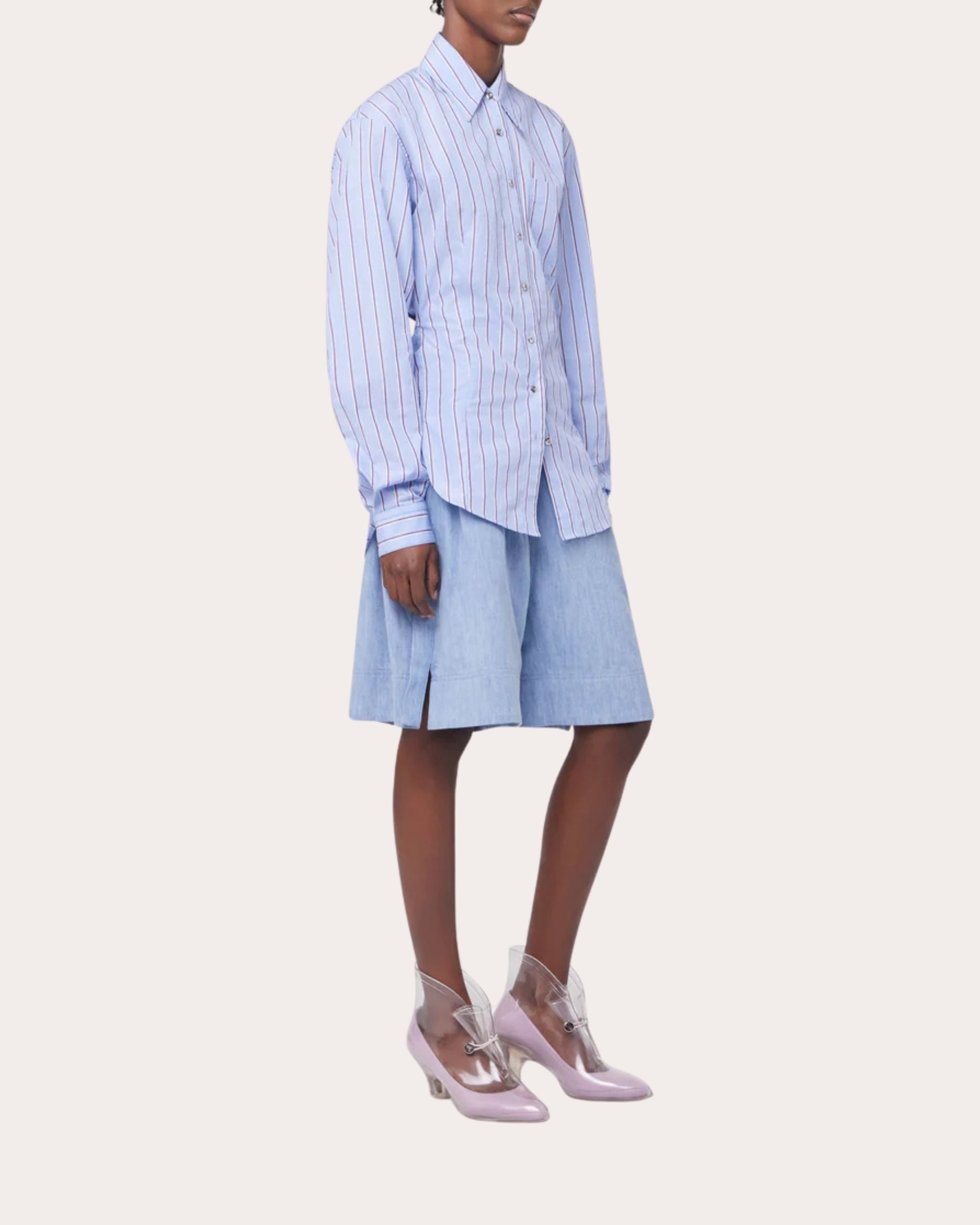 Striped Cotton Tie-Back Button-Up - 4