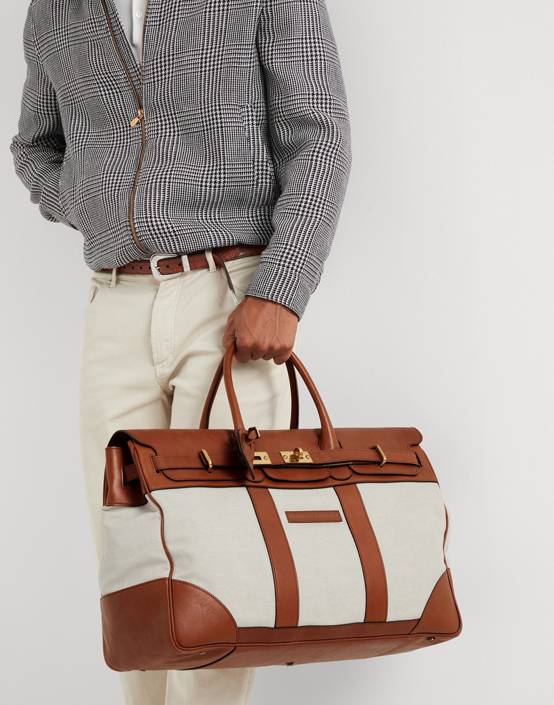 Cotton and linen cavalry and calfskin Country Weekender bag 4