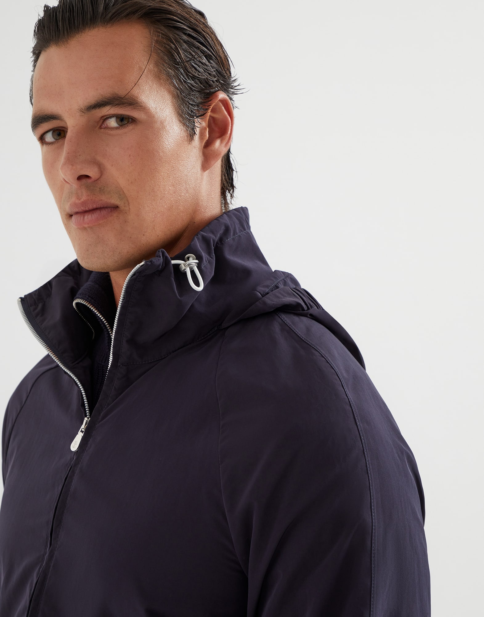 Water-resistant microfiber unlined outerwear jacket with packable hood and heat-bonded seams - 3