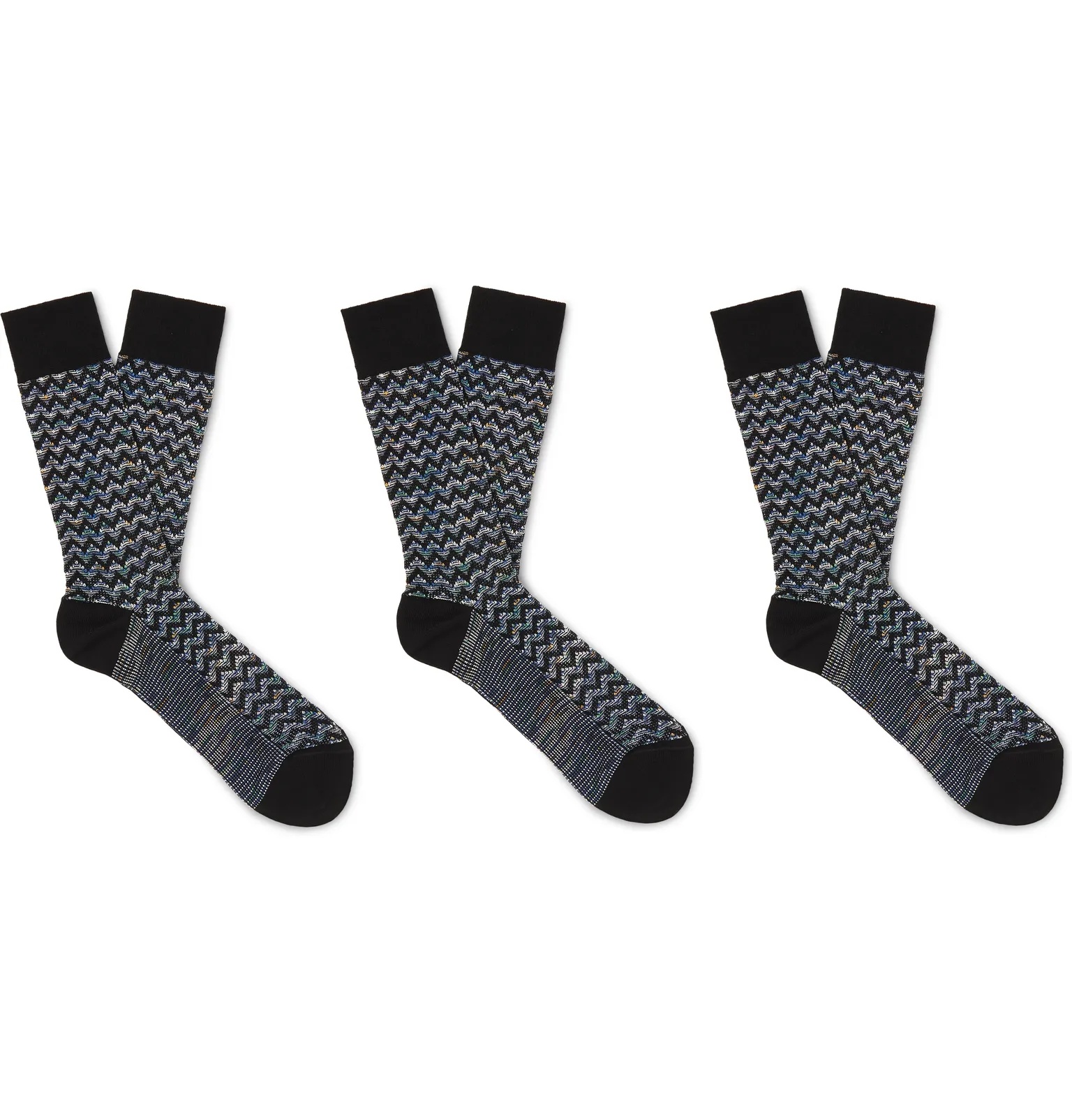 Three-Pack Crochet-Knit Cotton-Blend Socks - 1