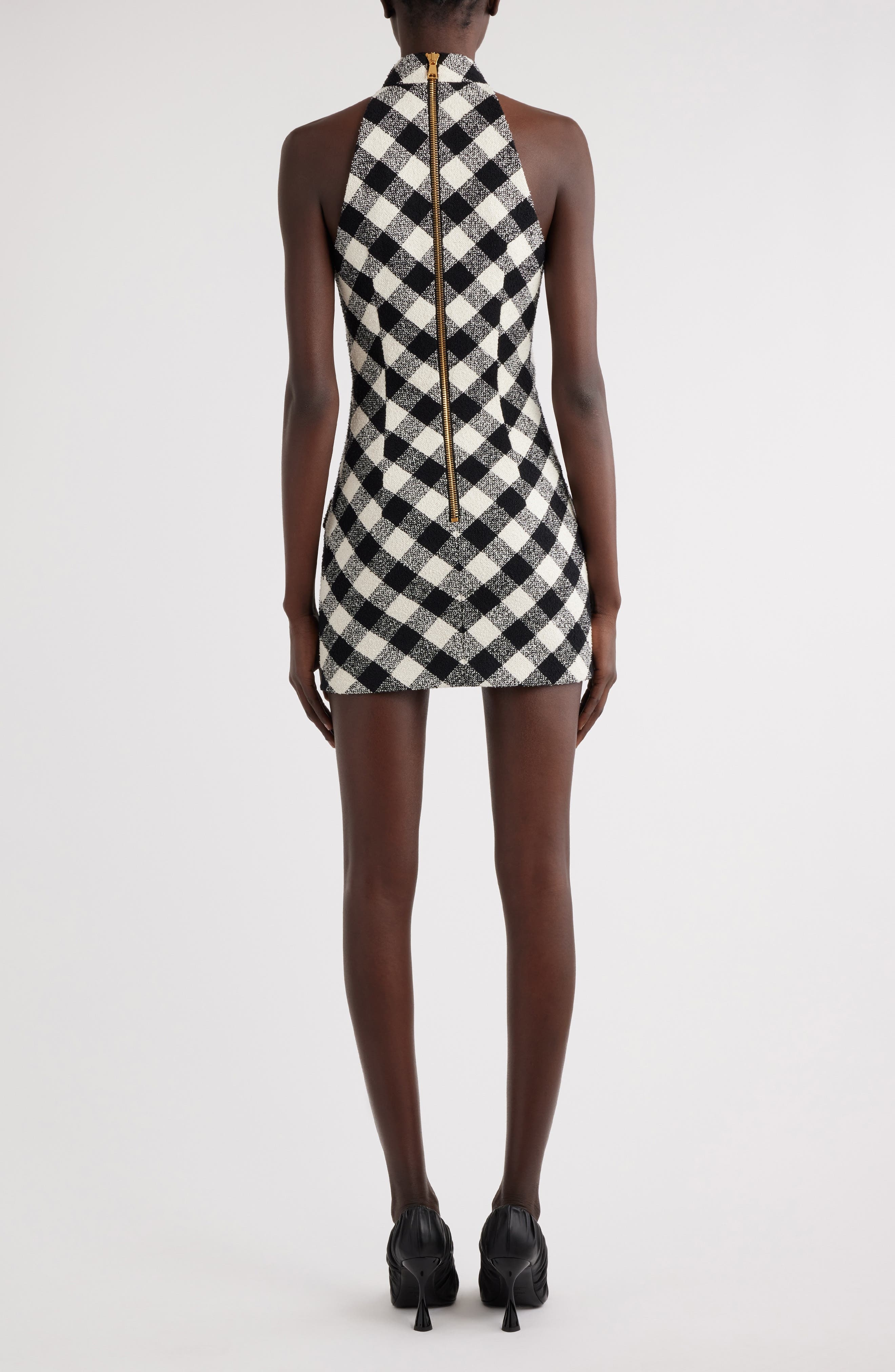 Balmain Gingham Tweed Minidress in Black/White at Nordstrom - 2