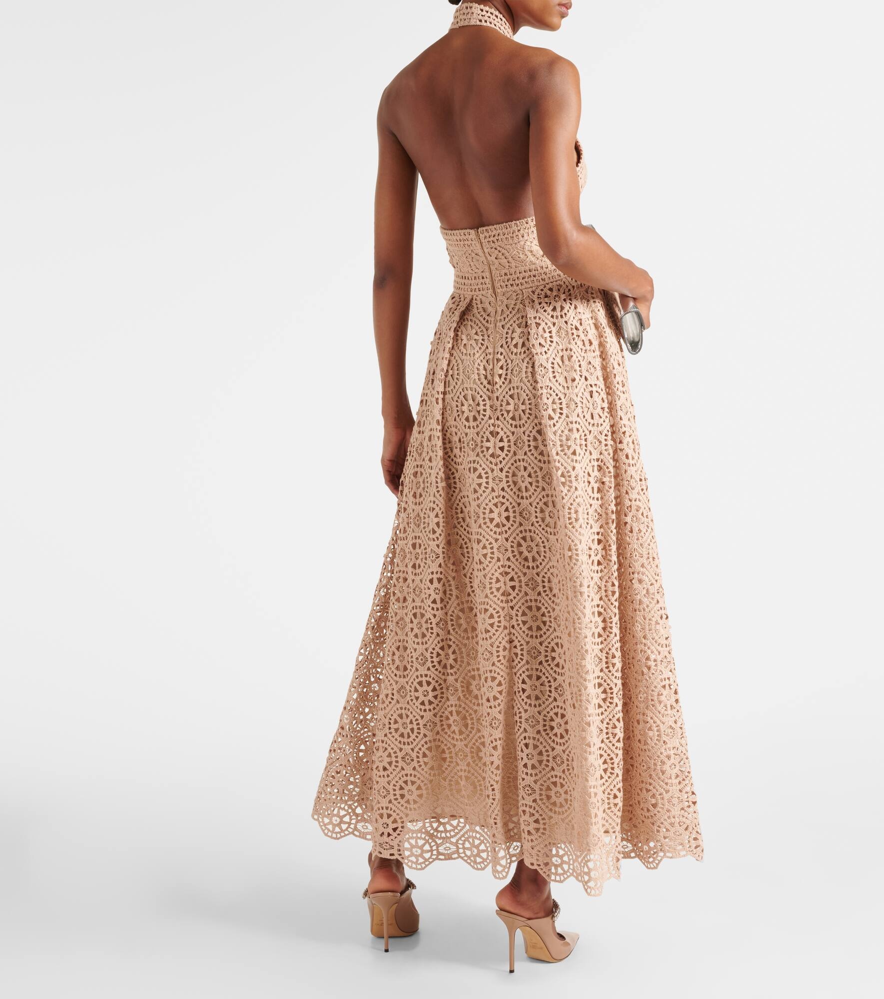 Macramé halterneck cotton-blend midi dress - 3