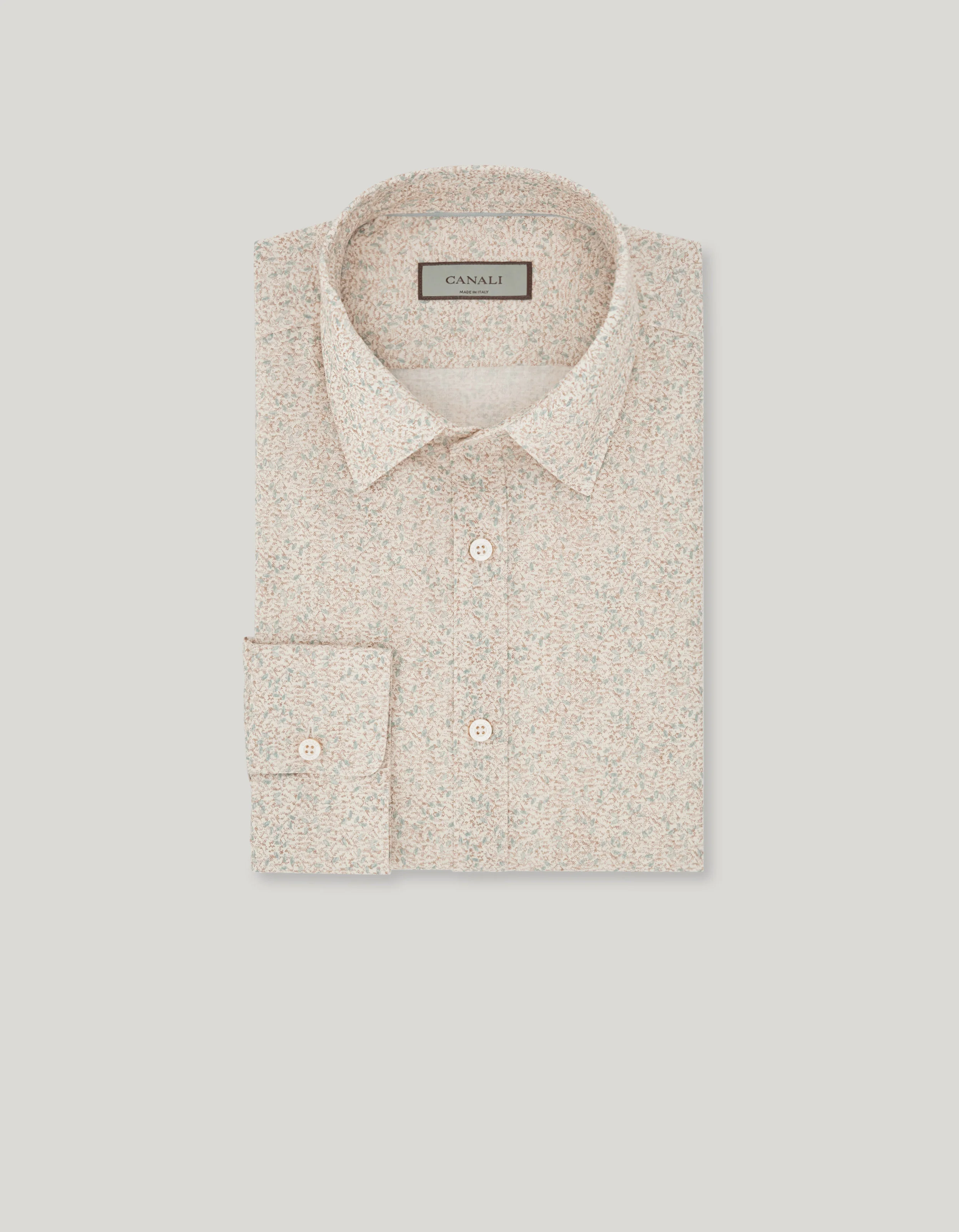 WHITE AND GREEN PRINTED LINEN AND COTTON REGULAR-FIT SHIRT - 1