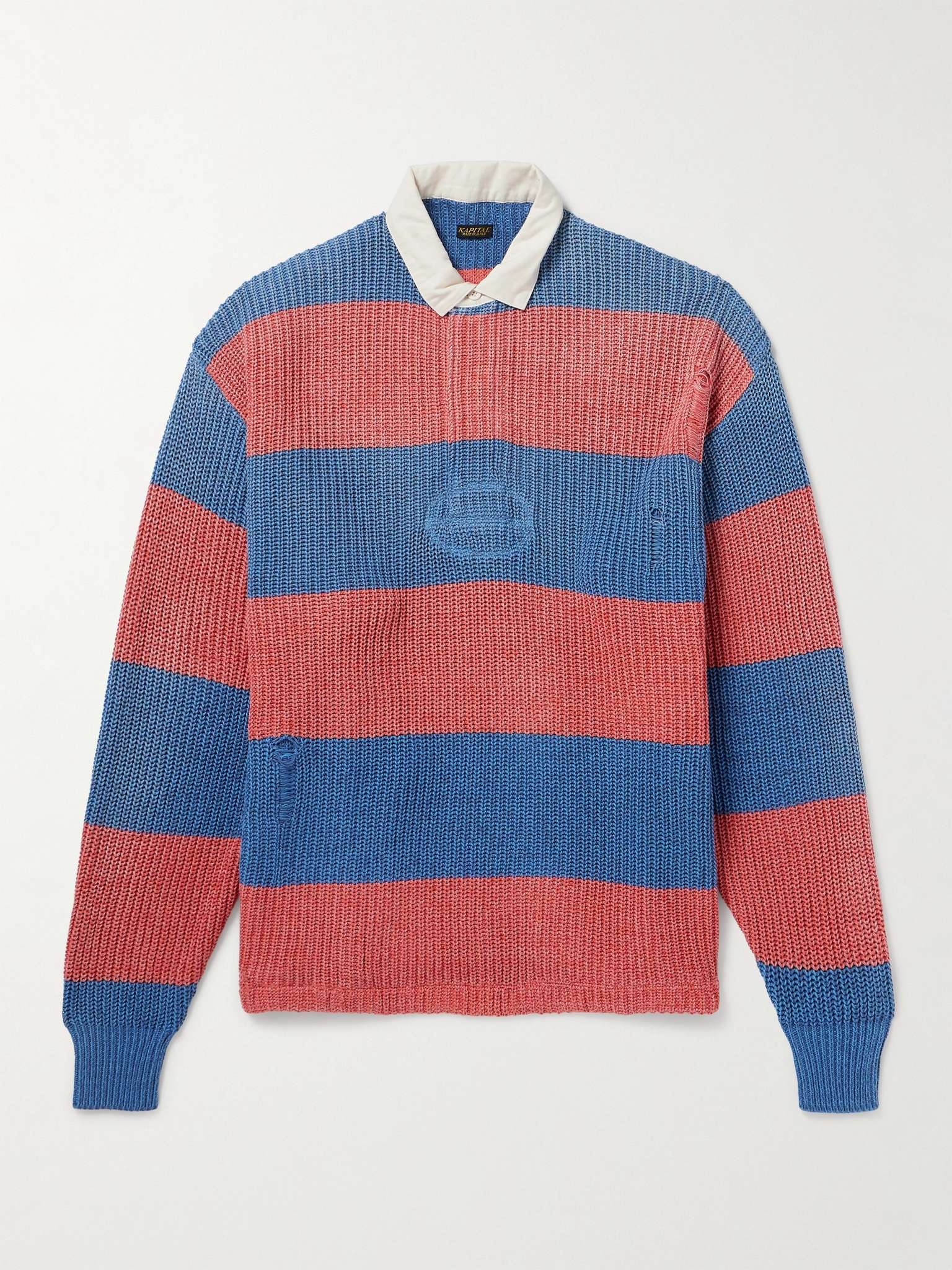 Rugger Distressed Striped Ribbed Cotton-Blend Polo Shirt - 1
