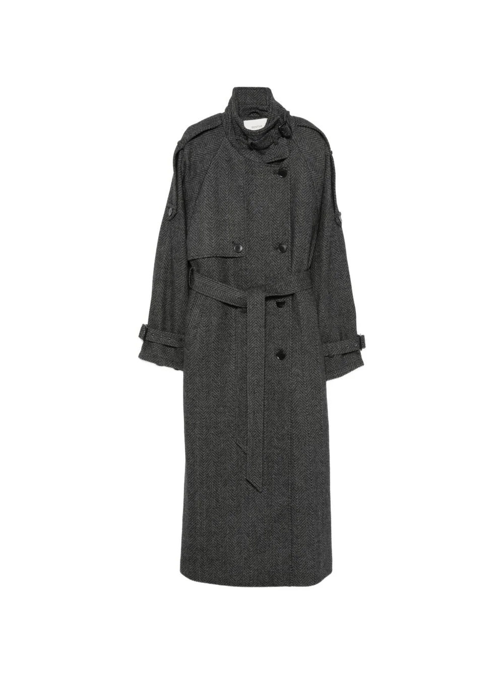 herringbone belted coat - 1