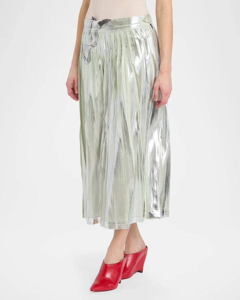 Pleated Metallic Silk Midi Skirt 6