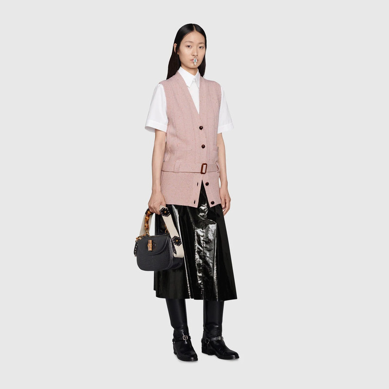 GUCCI Belted rib wool knit vest outlook