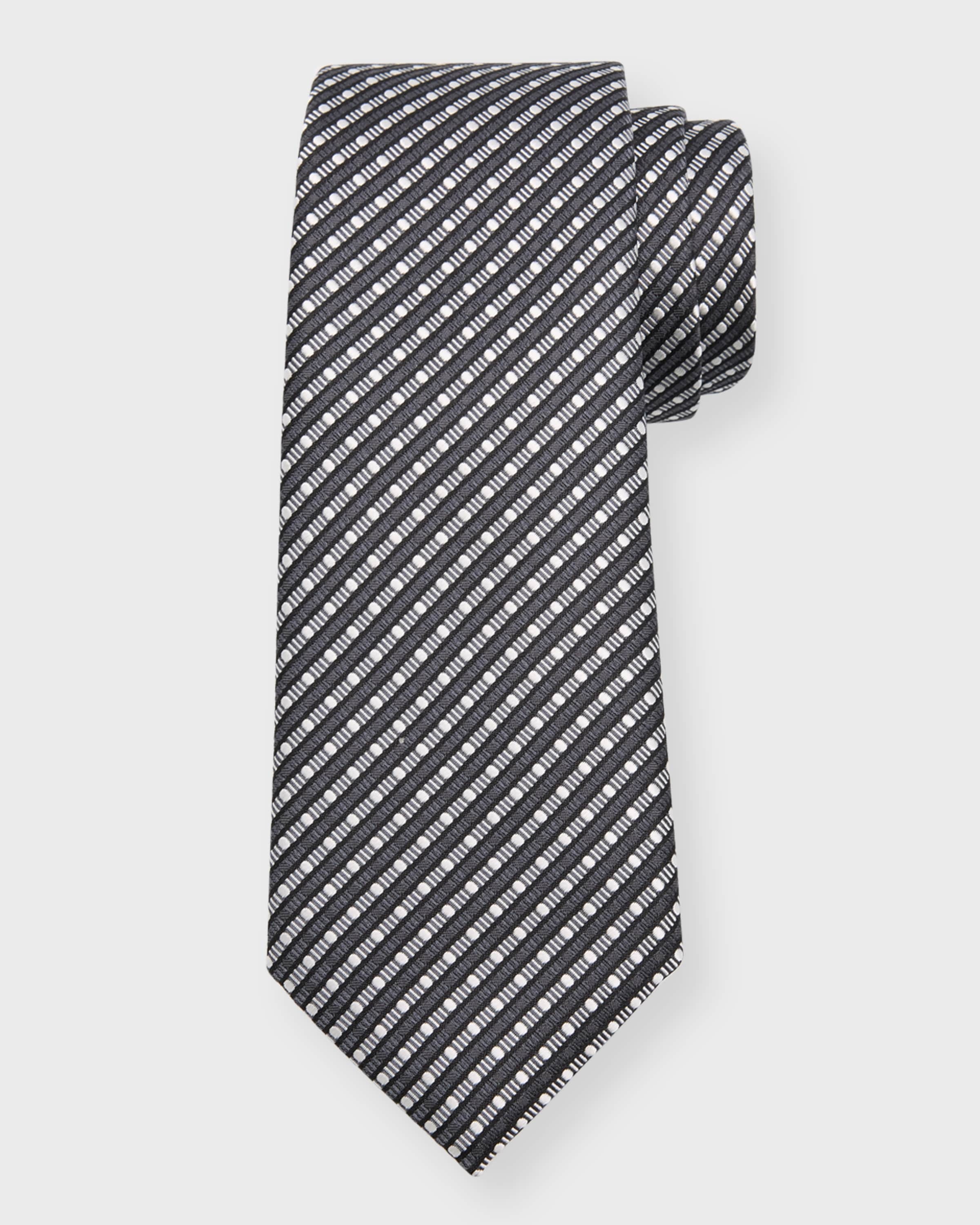 Men's Silk Jacquard Geometric Stripe Tie - 1