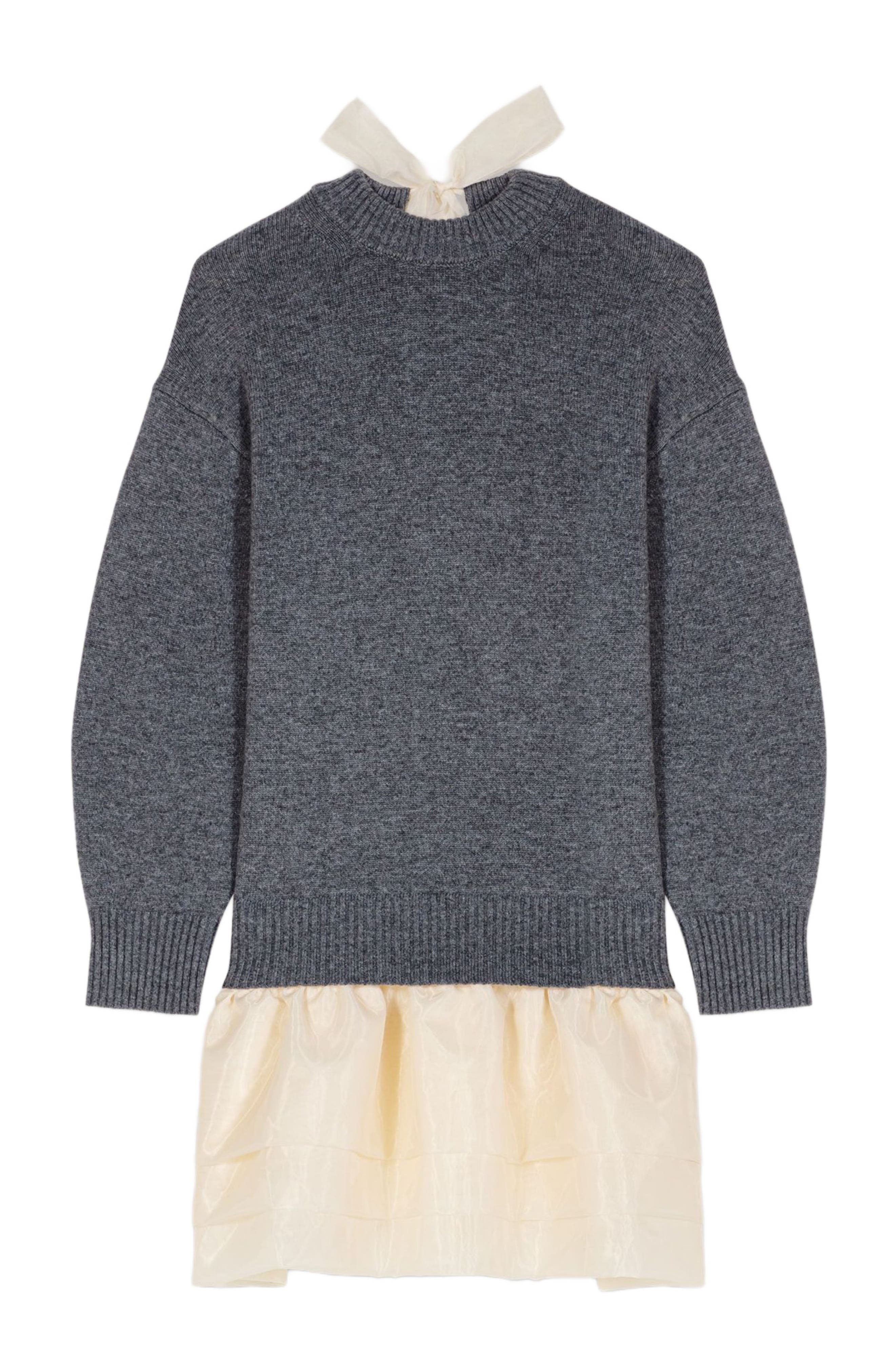 maje Wool and organza dual-fabric dress in Gray /Ecru at Nordstrom - 6