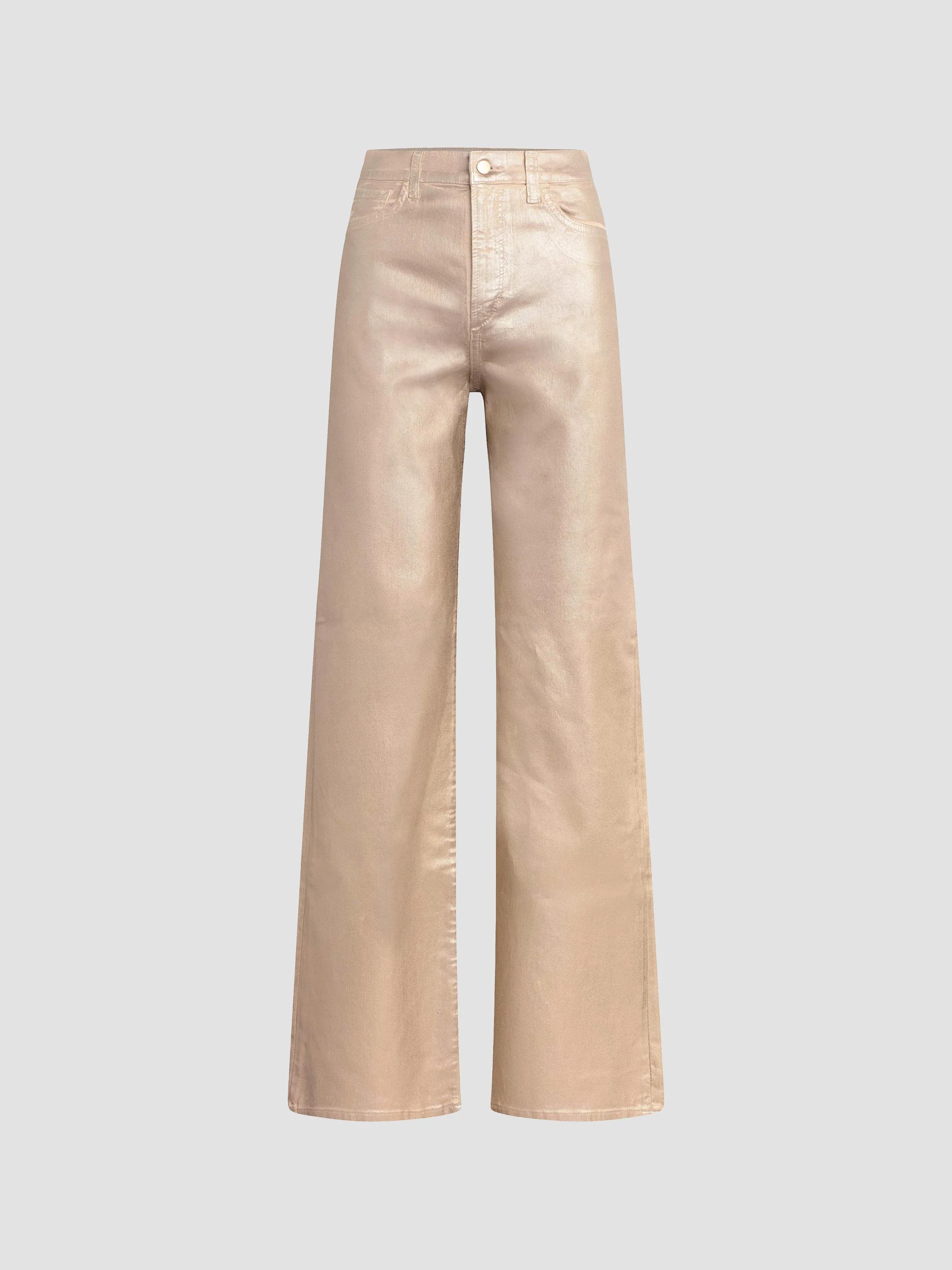 Women's Mia Foiled Cotton High-Rise Wide-Leg Jeans - Champagne Foil - 1