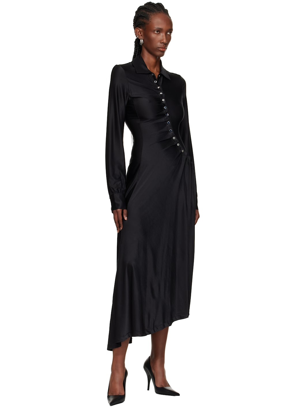 Black Draped Jersey Midi Dress - 4
