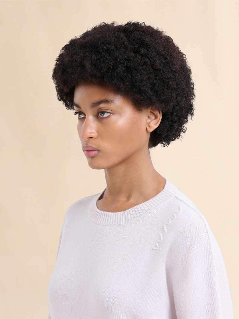 LIGHT PINK WOOL AND CASHMERE CREW NECK JUMPER WITH MARNI SYMBOL - 4