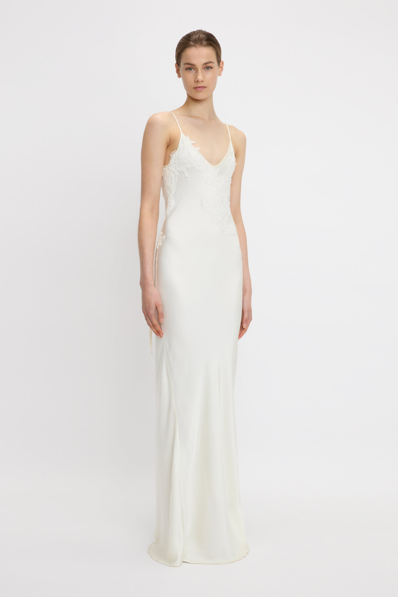 Victoria Beckham Lace Detail Cami Dress In Ivory - 1225WDR003736A-IVORY-4 |  REVERSIBLE